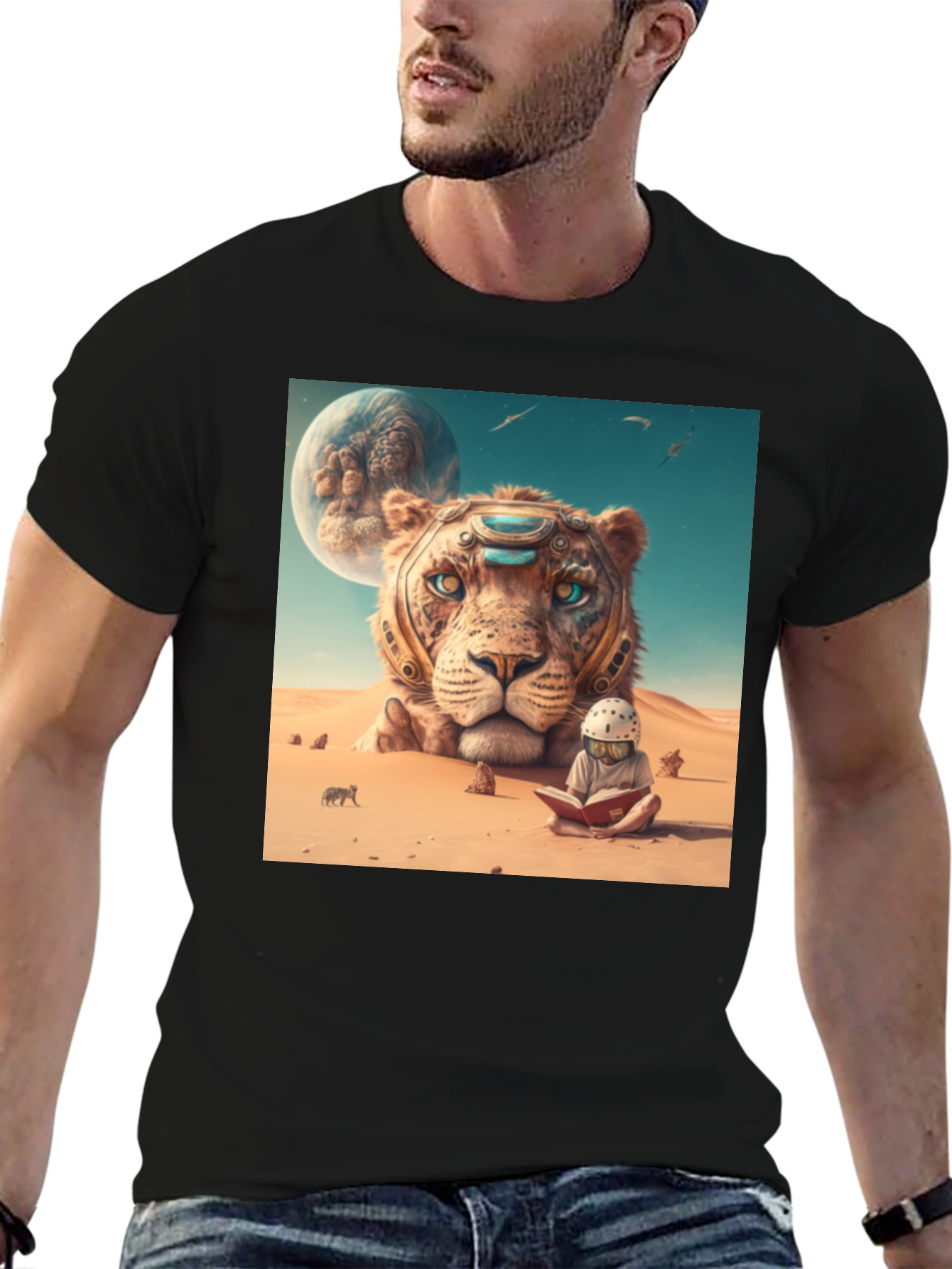 Black Lion Reader Graphic Tee - Unique Design view 6