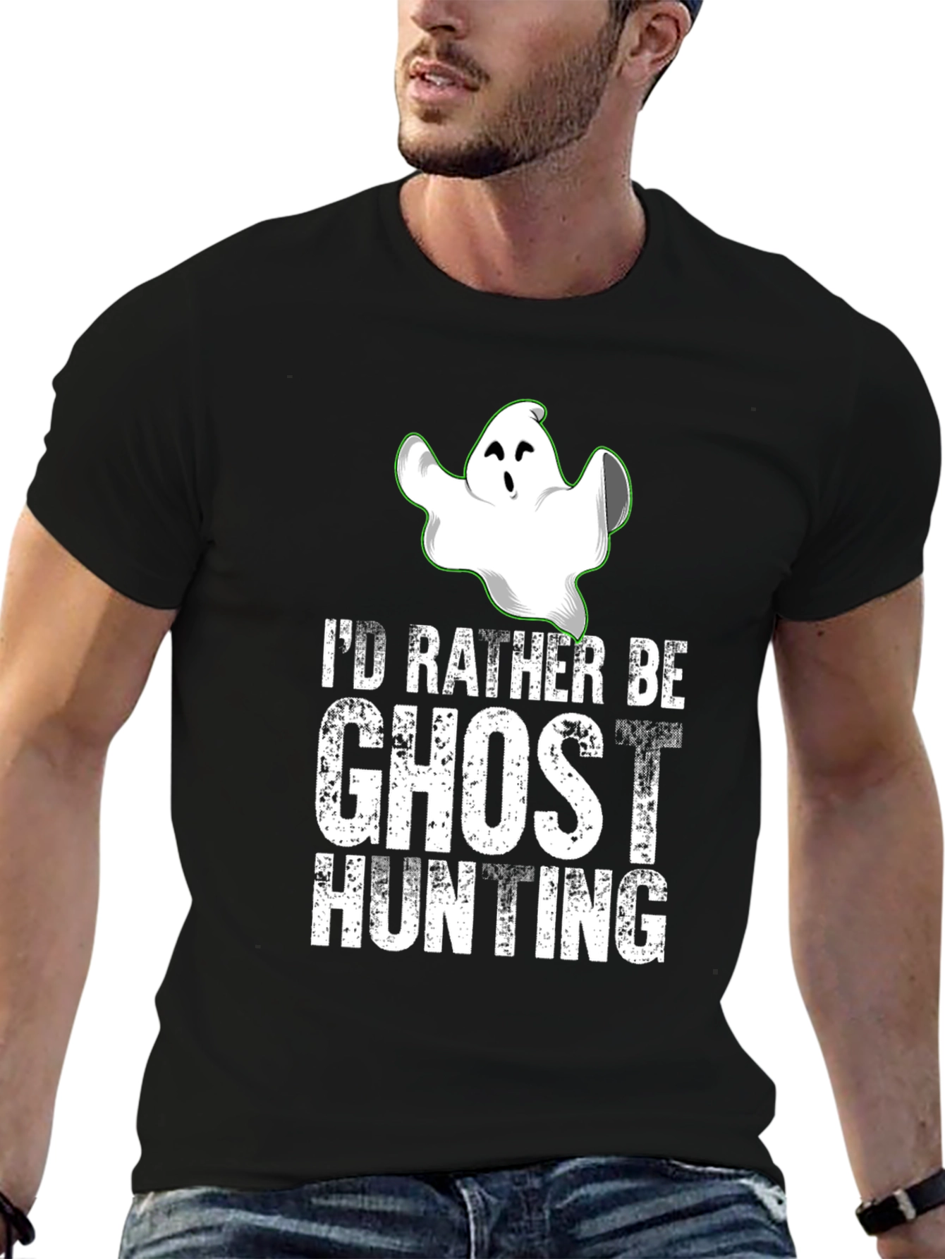 Black Ghost Hunting Graphic Tee - Spooky Season Shirt view 6