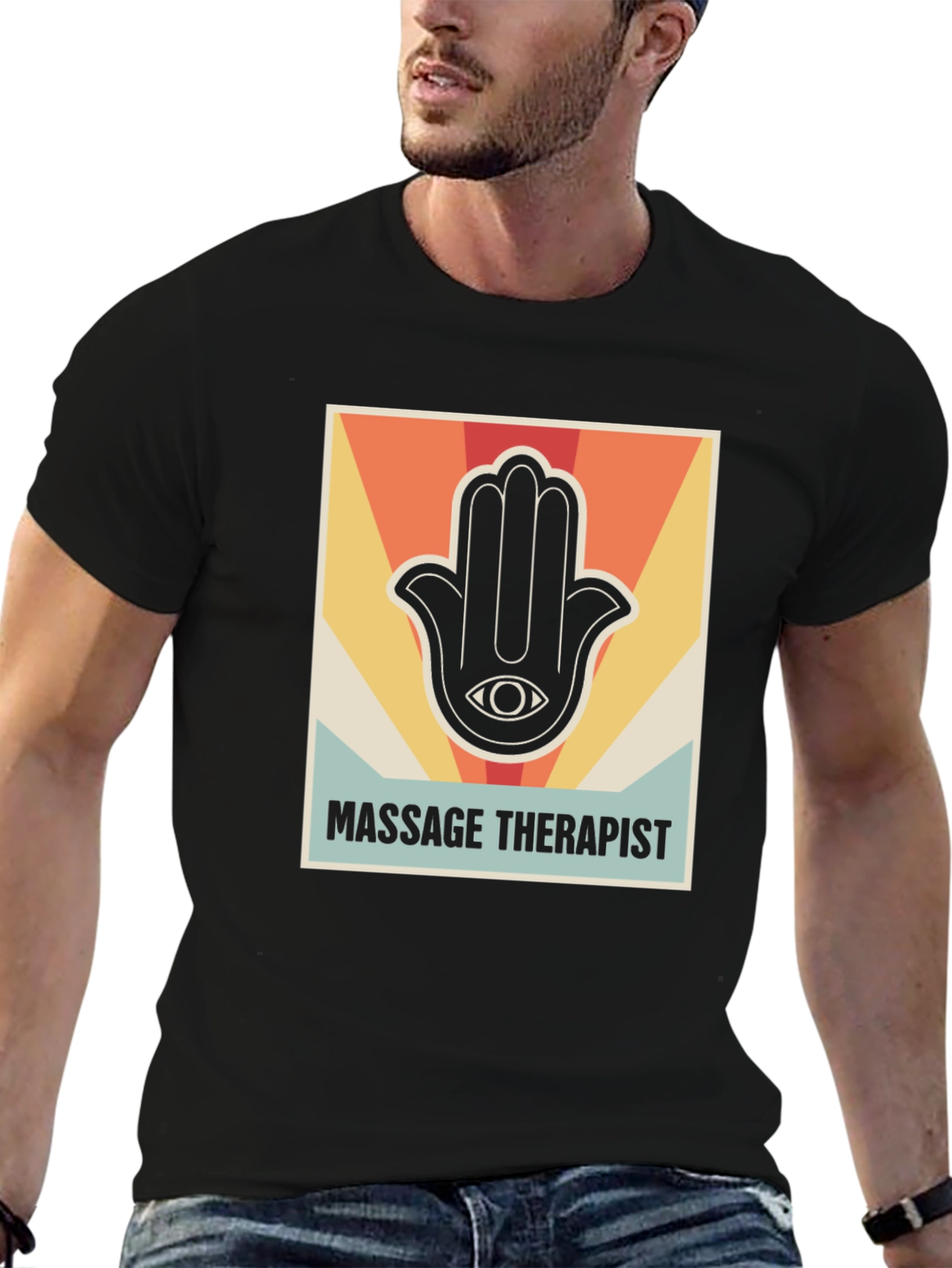 Black Massage Therapist Retro Graphic T-Shirt view 6