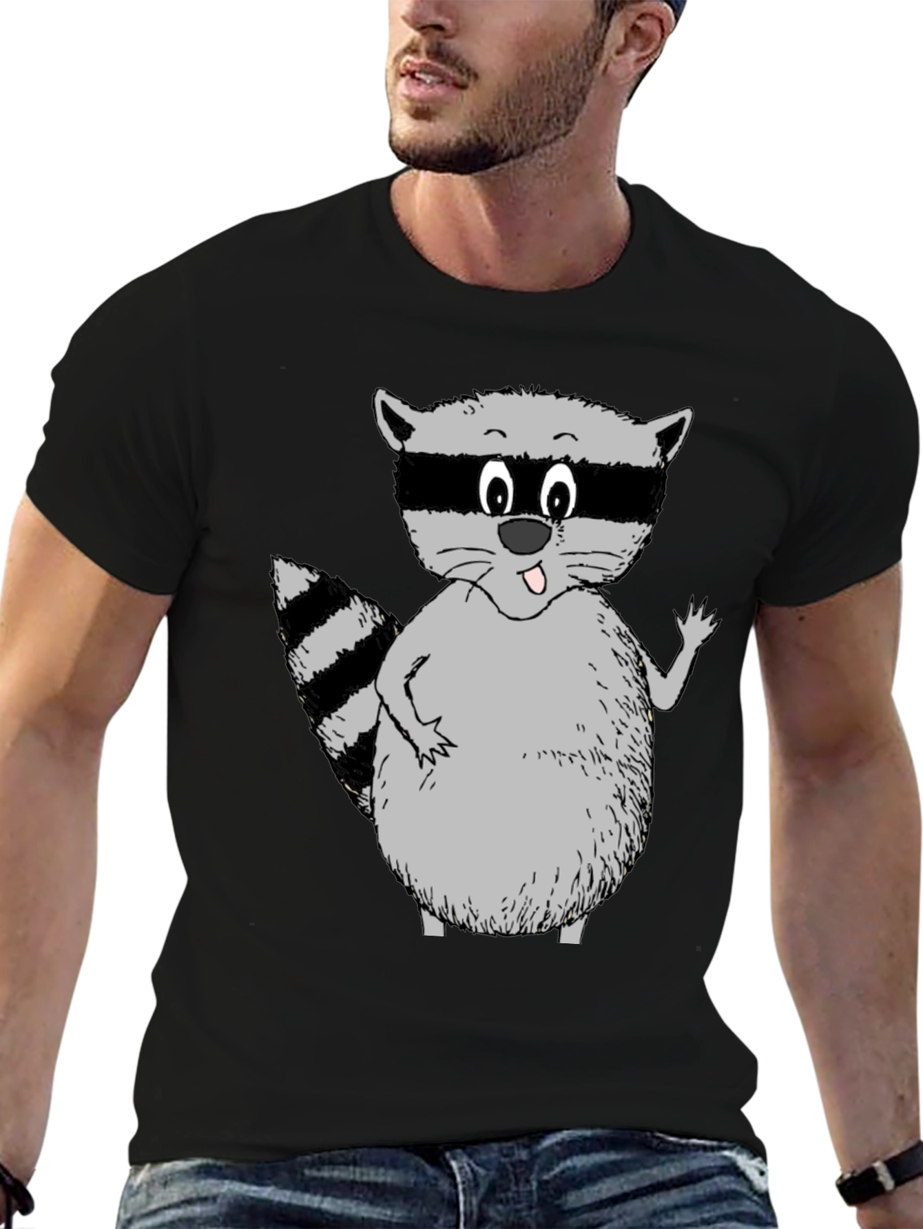 Black Funny Raccoon Graphic Tee - Black T-Shirt view 6