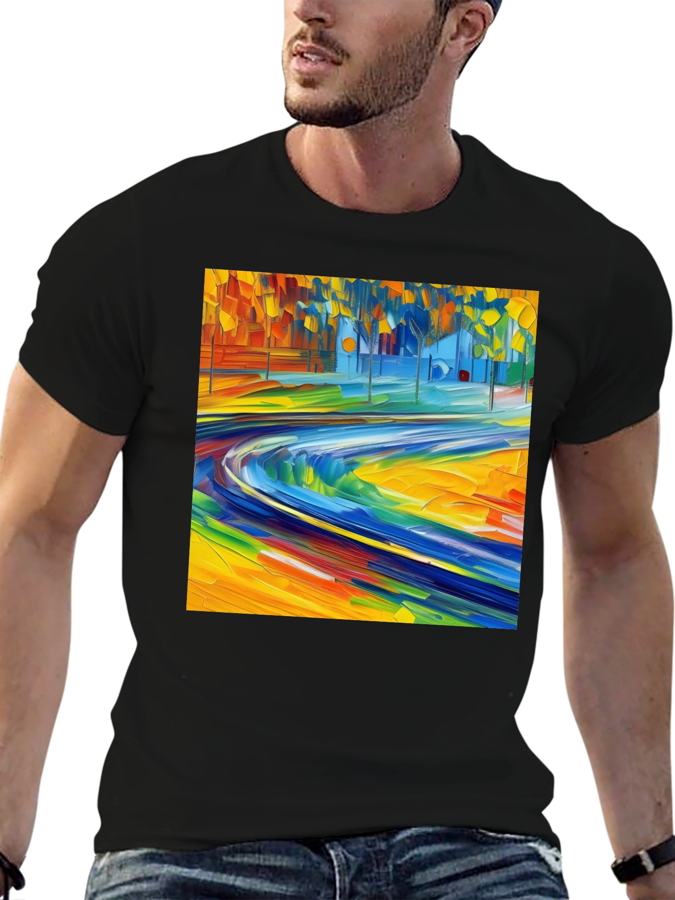 Black Abstract Art Print Black T-Shirt - Vibrant Casual Style view 6