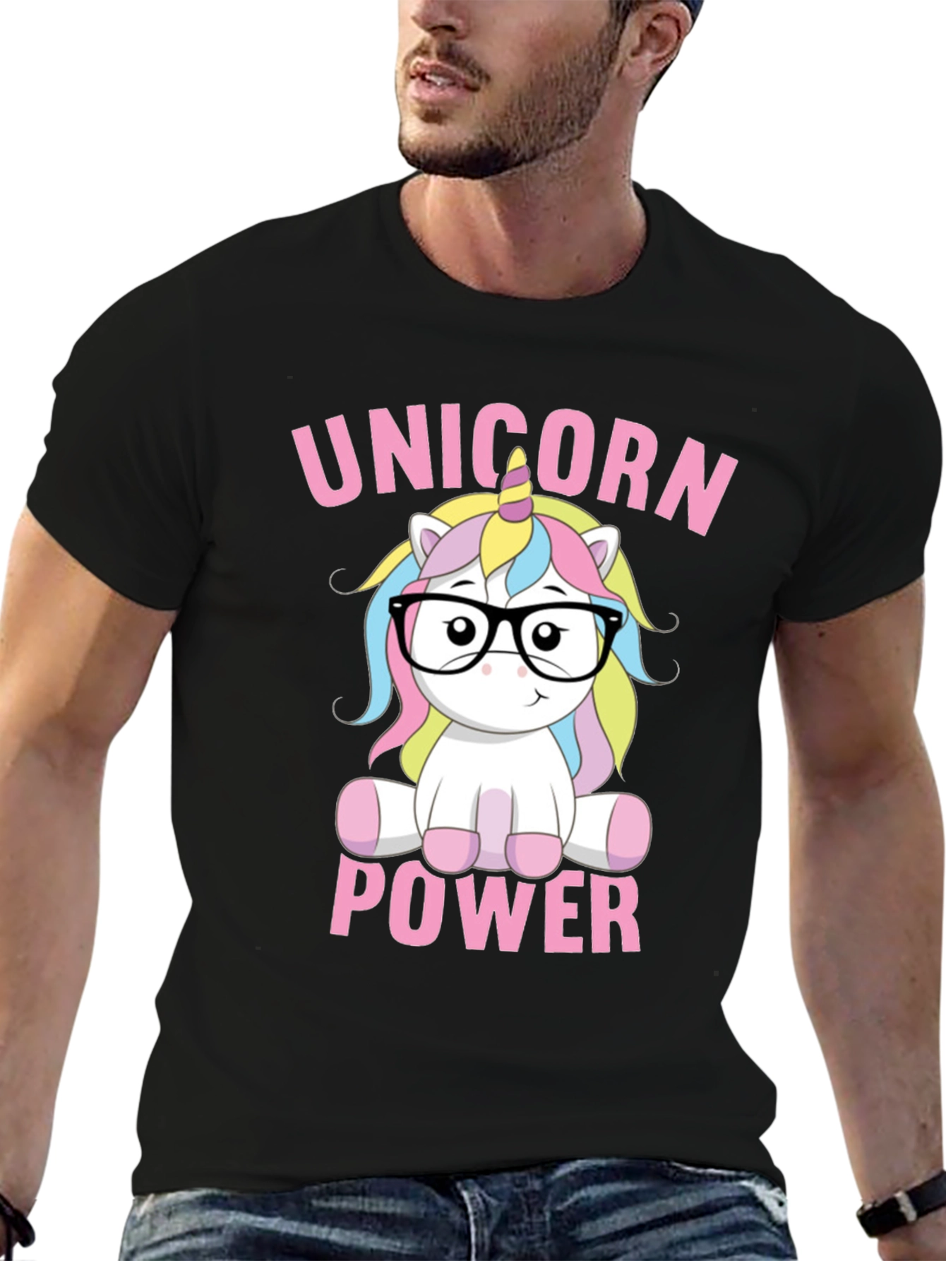 Black Unicorn Power T-Shirt - Cute Cartoon Design view 6
