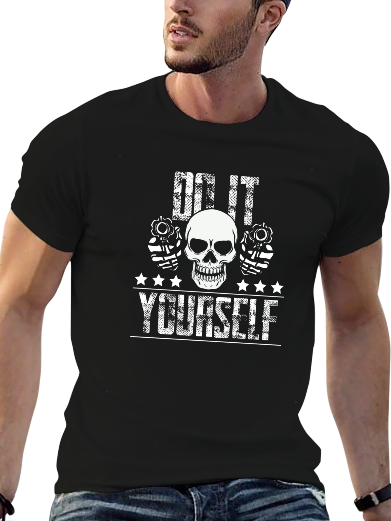 Black Do It Yourself Skull Graphic T-Shirt view 6