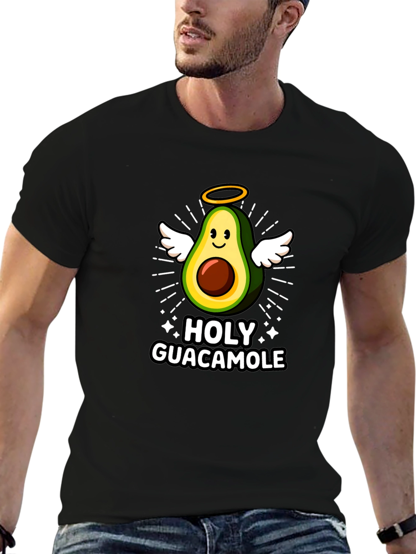 Black Holy Guacamole Graphic Tee - Avocado Angel T-Shirt view 6