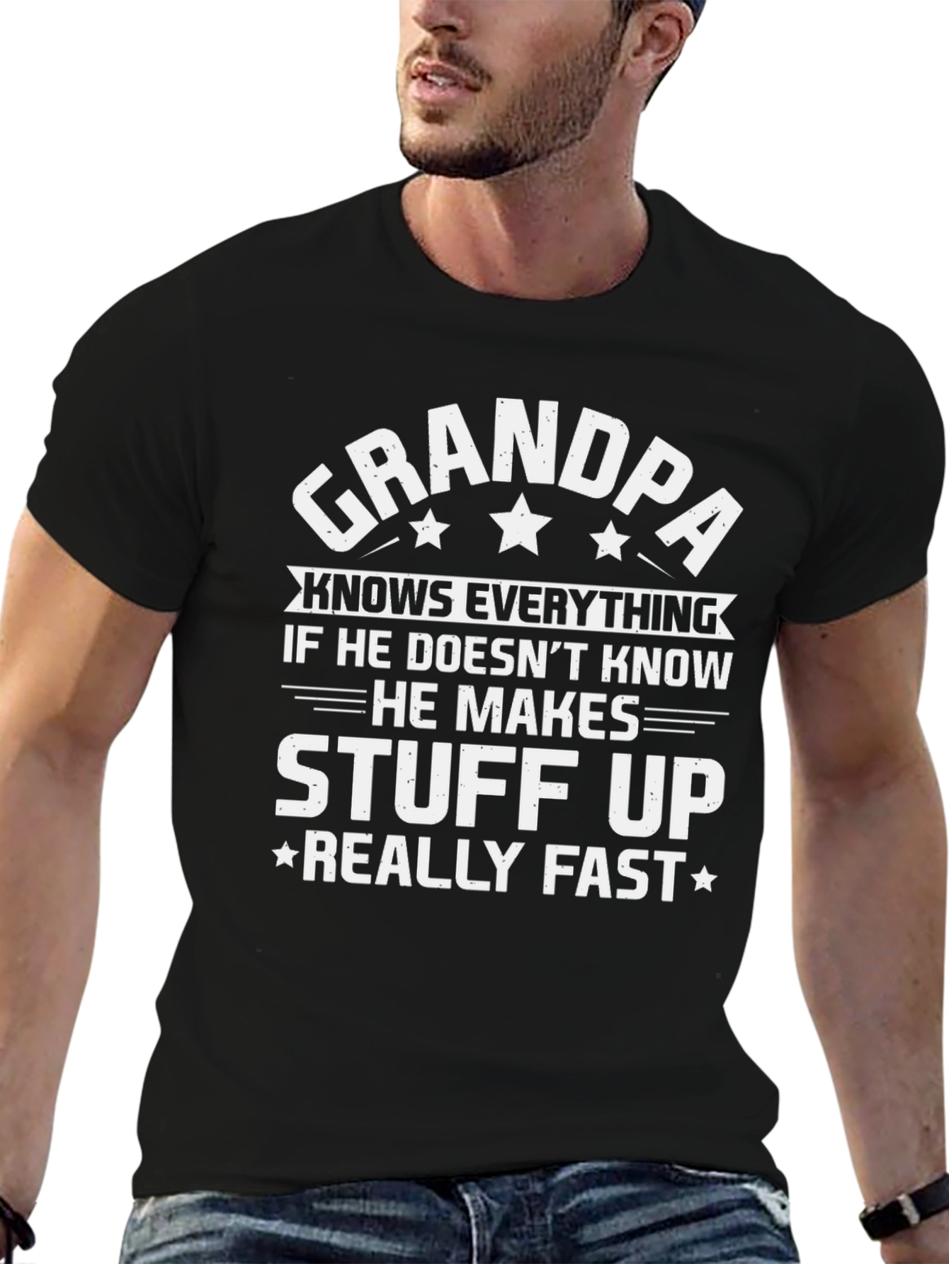 Black Grandpa Knows Everything T-Shirt - Funny Grandfather Tee view 6