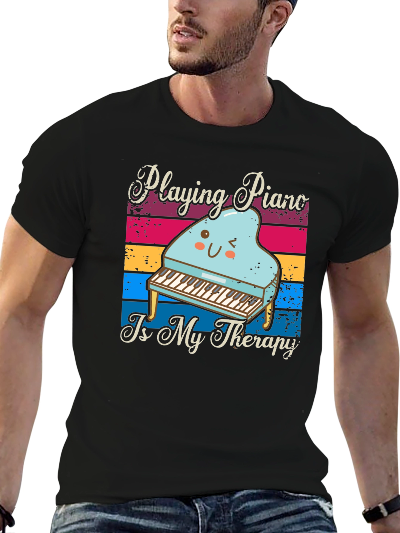 Black Piano Therapy T-Shirt - Music Lover Tee view 6