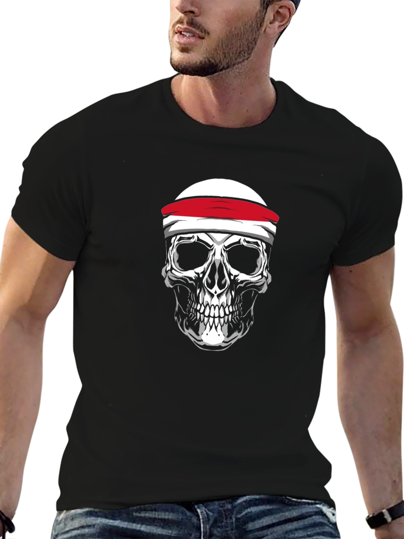 Black Skull Headband Graphic T-Shirt view 6