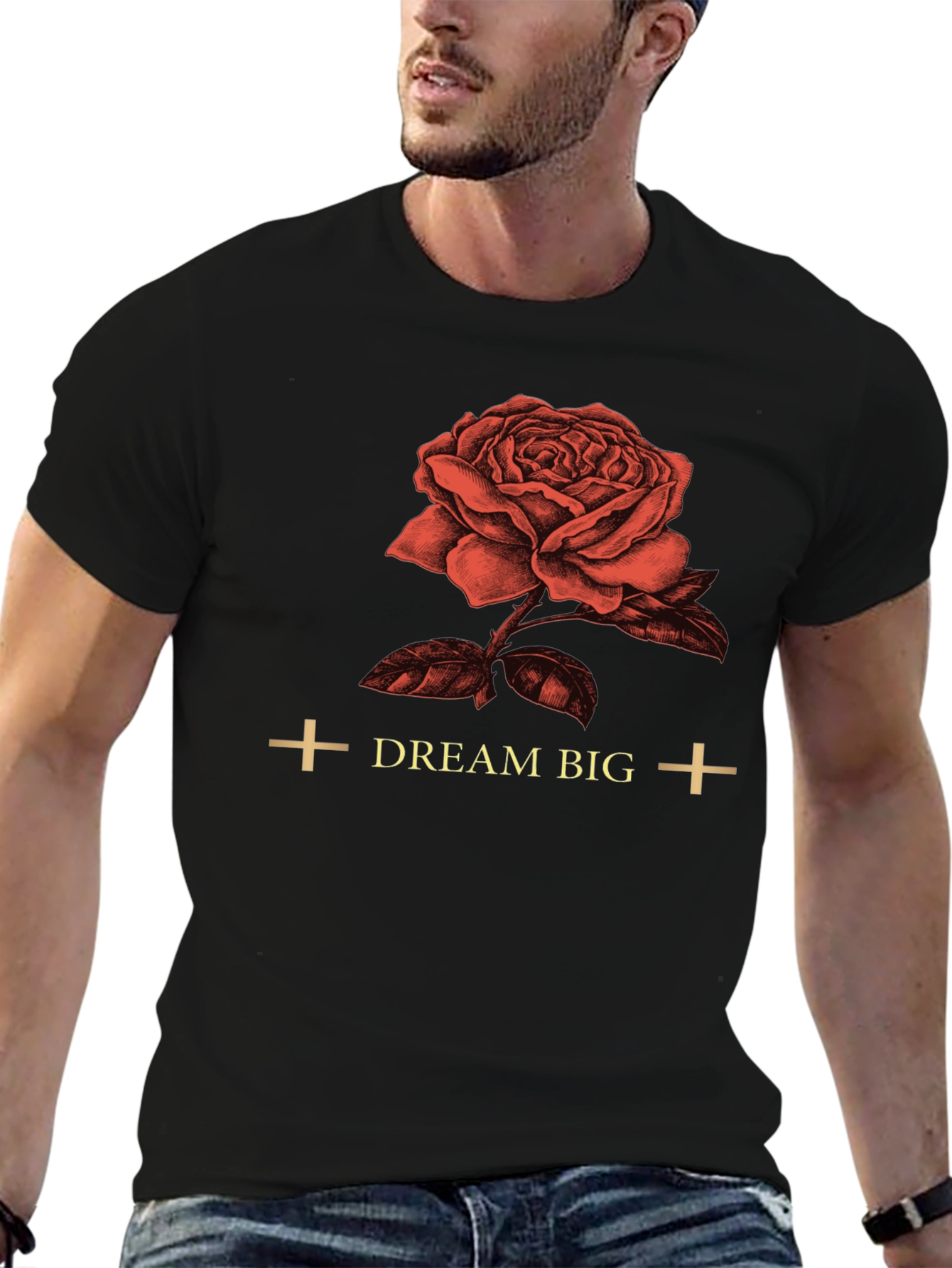 Black Dream Big Rose Graphic Tee - Soft Cotton view 6
