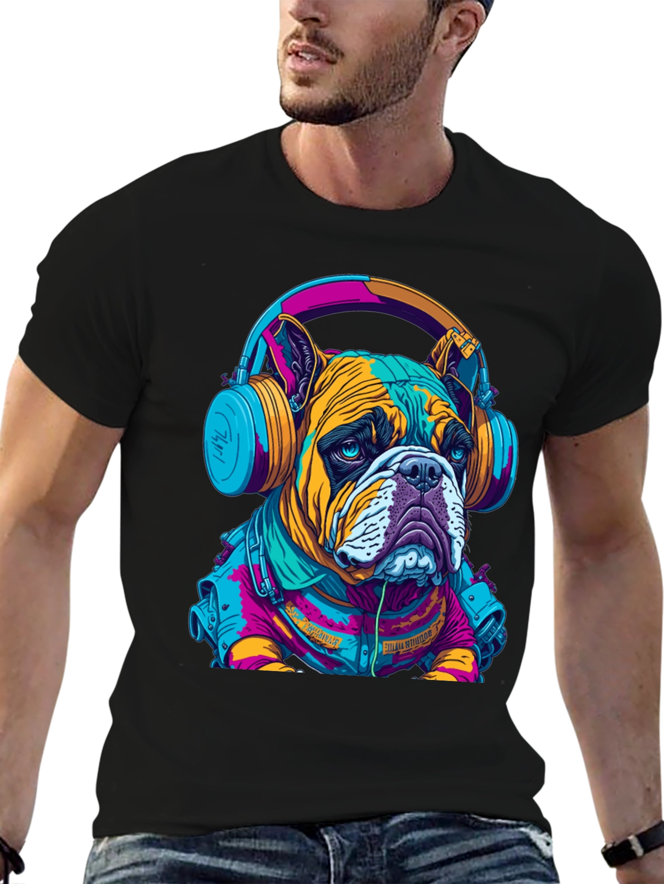 Black Bulldog DJ Graphic Tee - Trendy Streetwear view 6