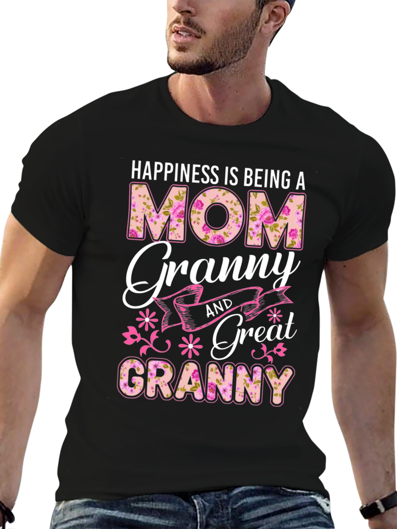 Black Happiness is Being a Mom Granny Great Granny T-Shirt view 6