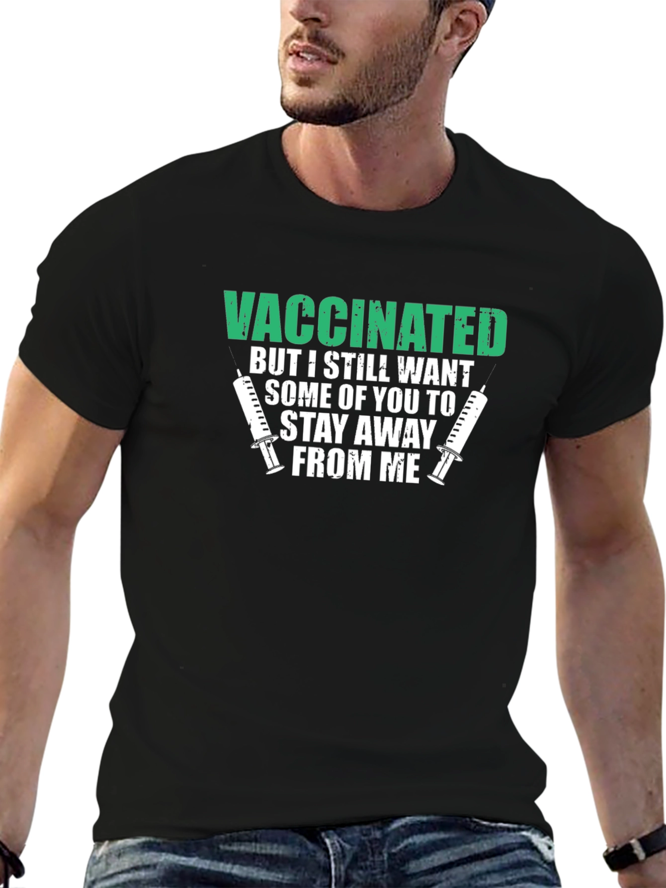 Black Vaccinated Funny T-Shirt Stay Away view 6