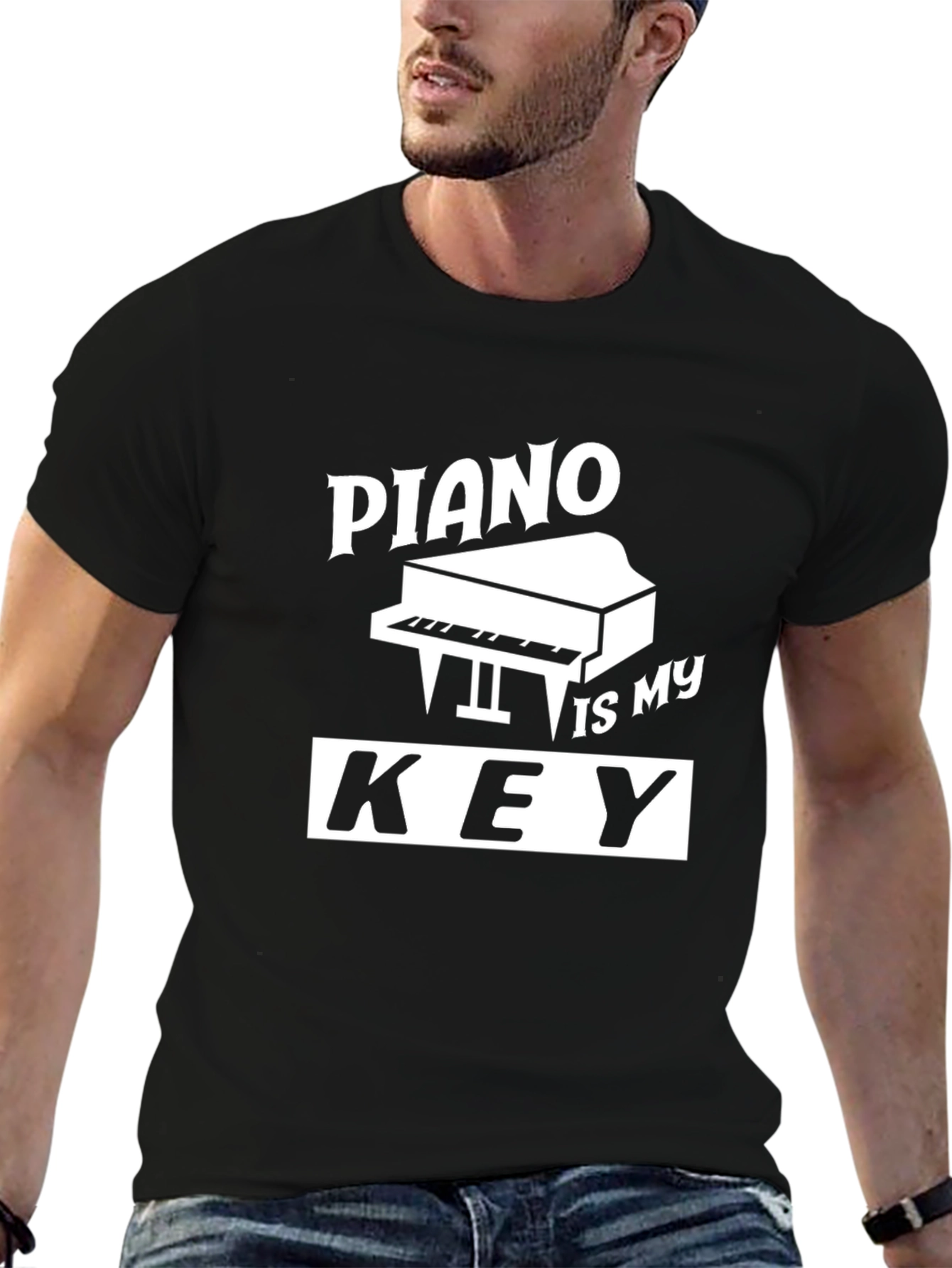 Black Piano is My Key Graphic Tee - Black Cotton T-Shirt view 6