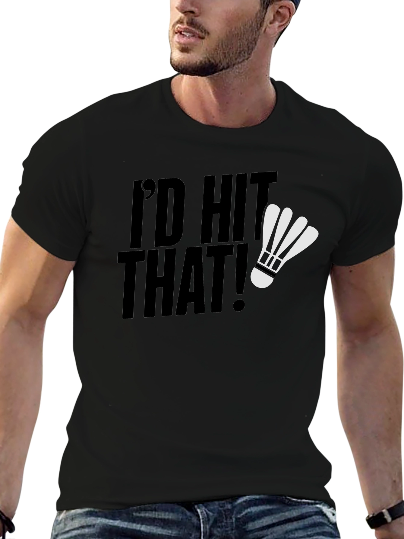 Black I'd Hit That! Badminton Shuttlecock T-Shirt view 6
