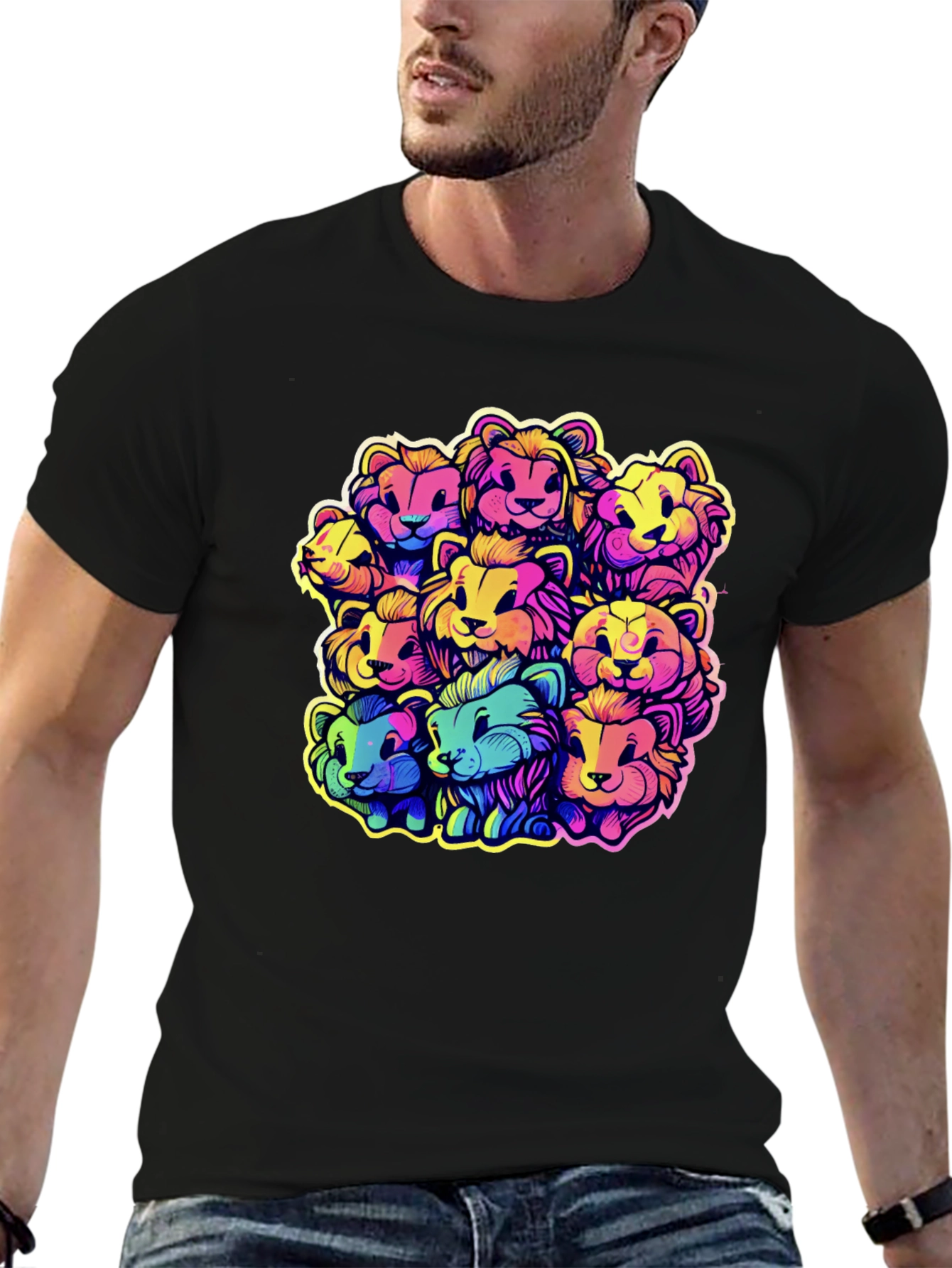 Black Rainbow Lions Graphic Tee - Bold & Fun Design view 6