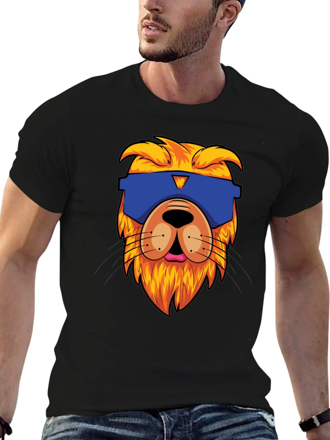 Black Cool Lion Graphic Black T-Shirt view 6