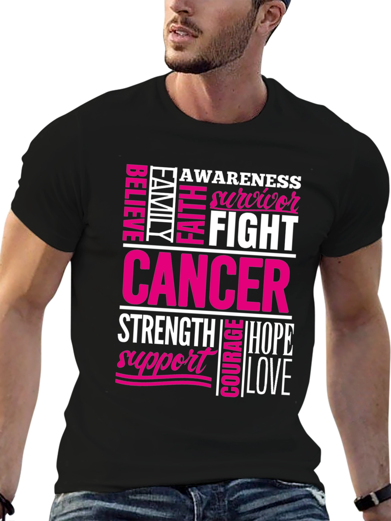 Black Cancer Awareness T-Shirt view 6