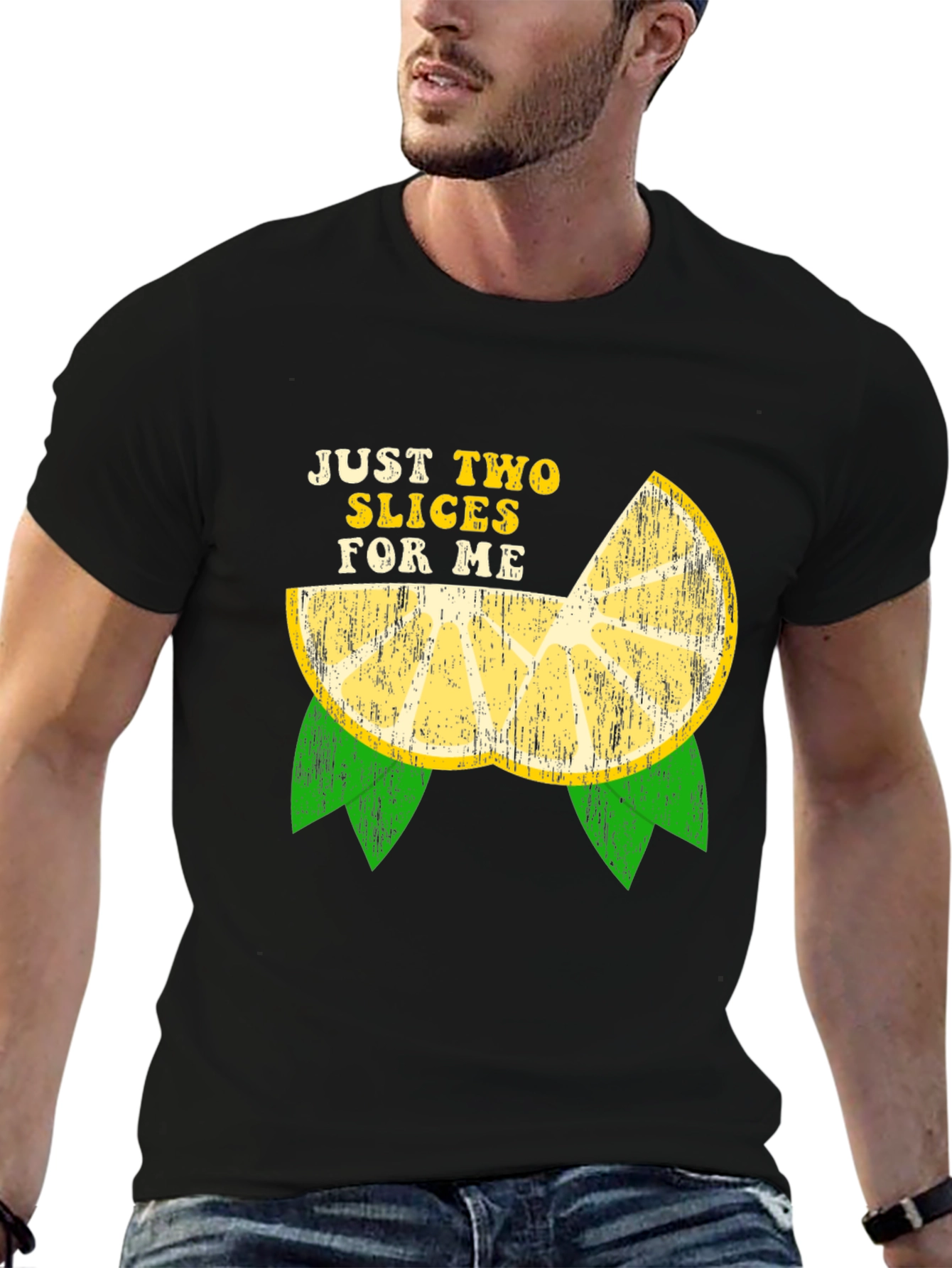 Black Just Two Slices For Me Funny Lemon Graphic T-Shirt view 6