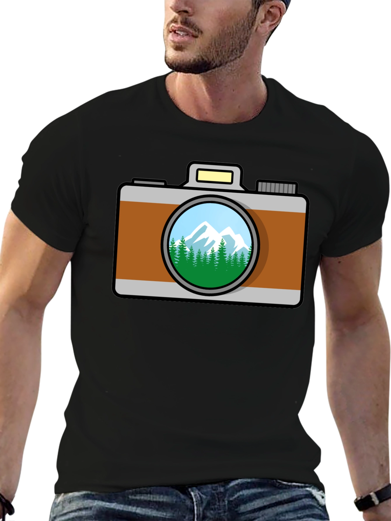 Black Camera Nature Scene T-Shirt - Black view 6