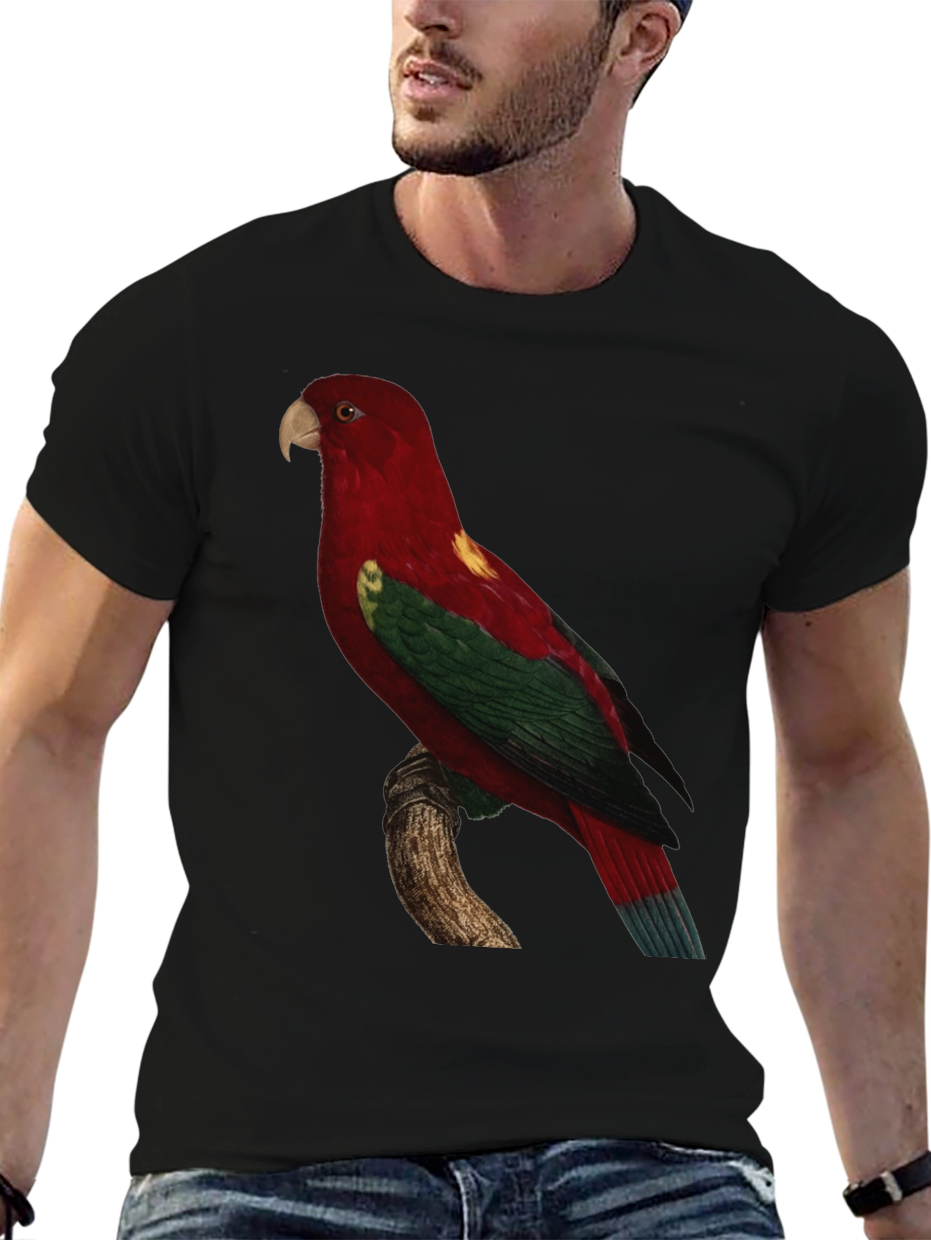 Black Parrot Print Crewneck T-Shirt view 6
