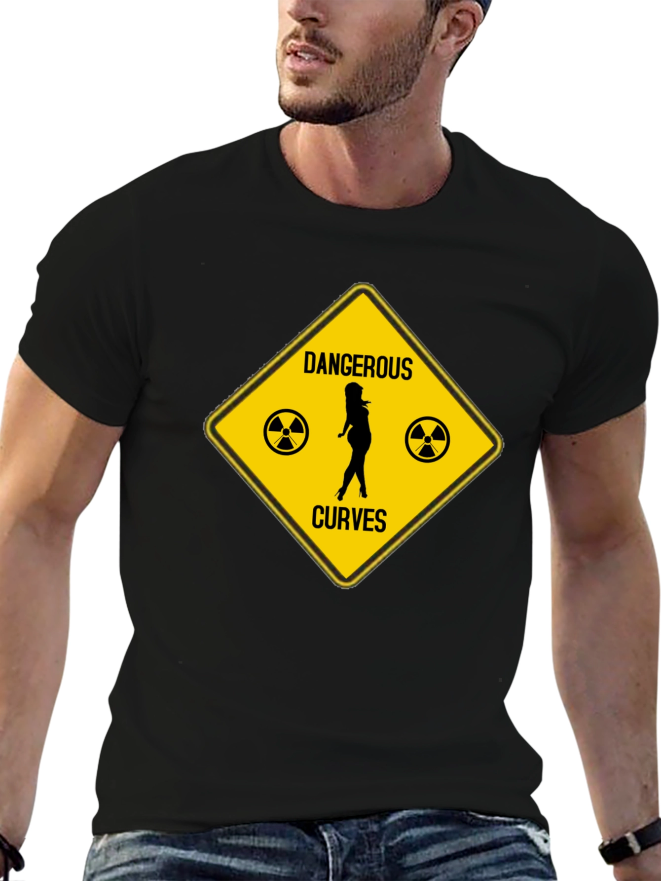 Black Dangerous Curves Graphic T-Shirt - Humor Novelty Tee view 6