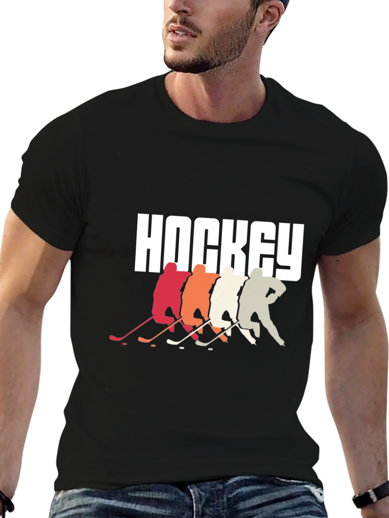 Black Hockey Players Graphic Tee - Retro Style, Cool Design view 6