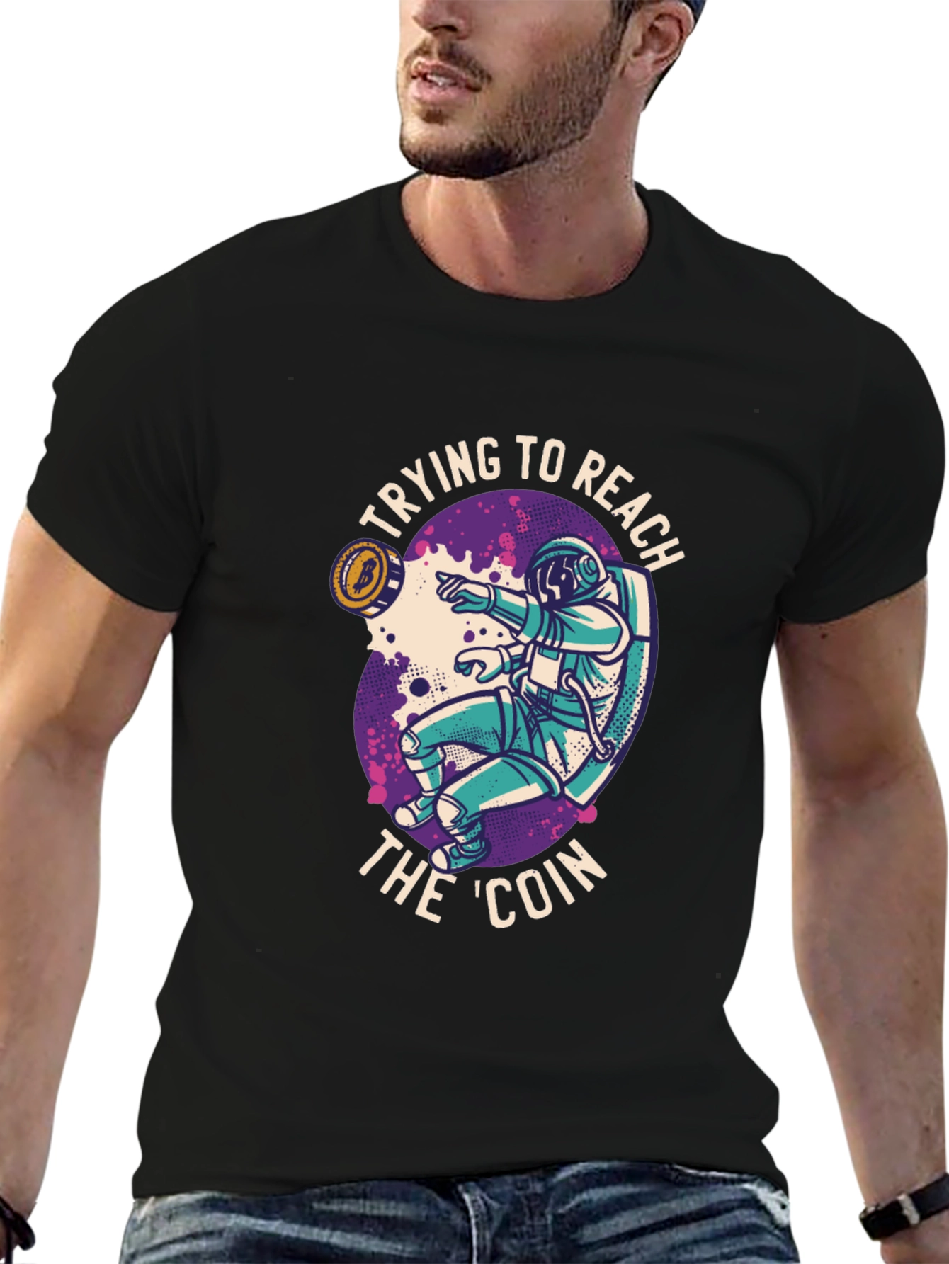 Black Reach the Coin T-Shirt - Crypto Astronaut view 6