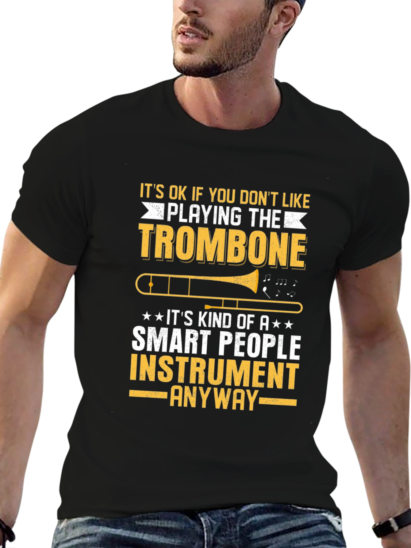 Black Funny Trombone Player T-Shirt - Smart People Instrument Tee view 6