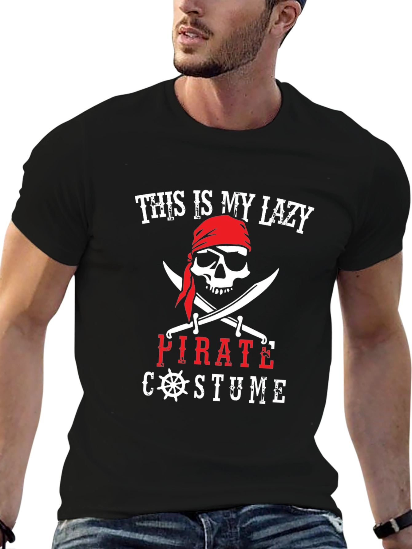 Black Lazy Pirate Costume T-Shirt view 6