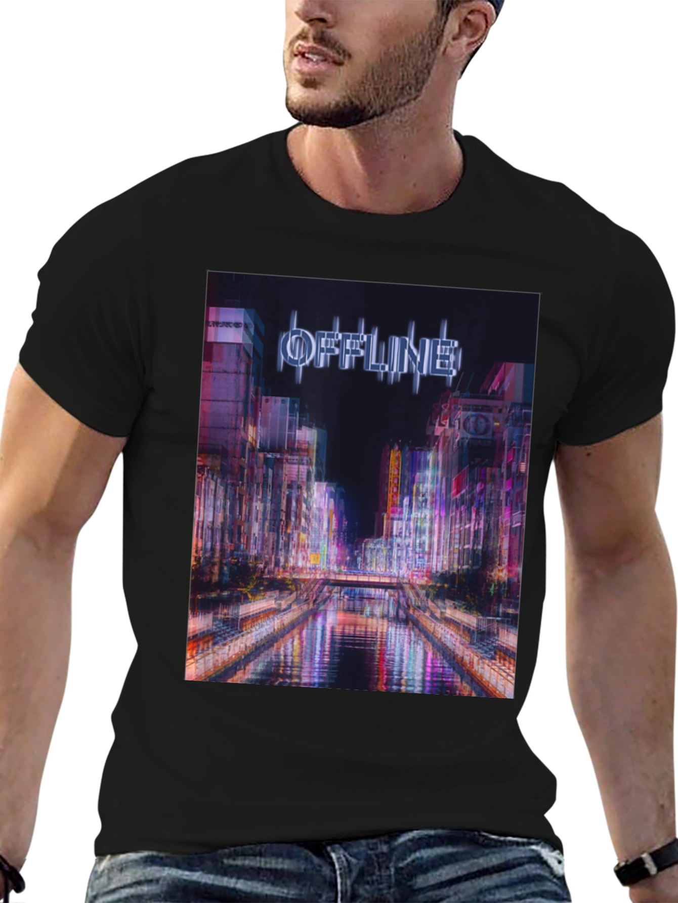 Black Offline Cityscape Graphic T-Shirt view 6