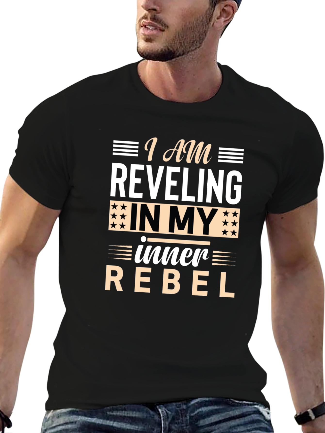 Black Inner Rebel T-Shirt - Black Crew Neck Tee view 6