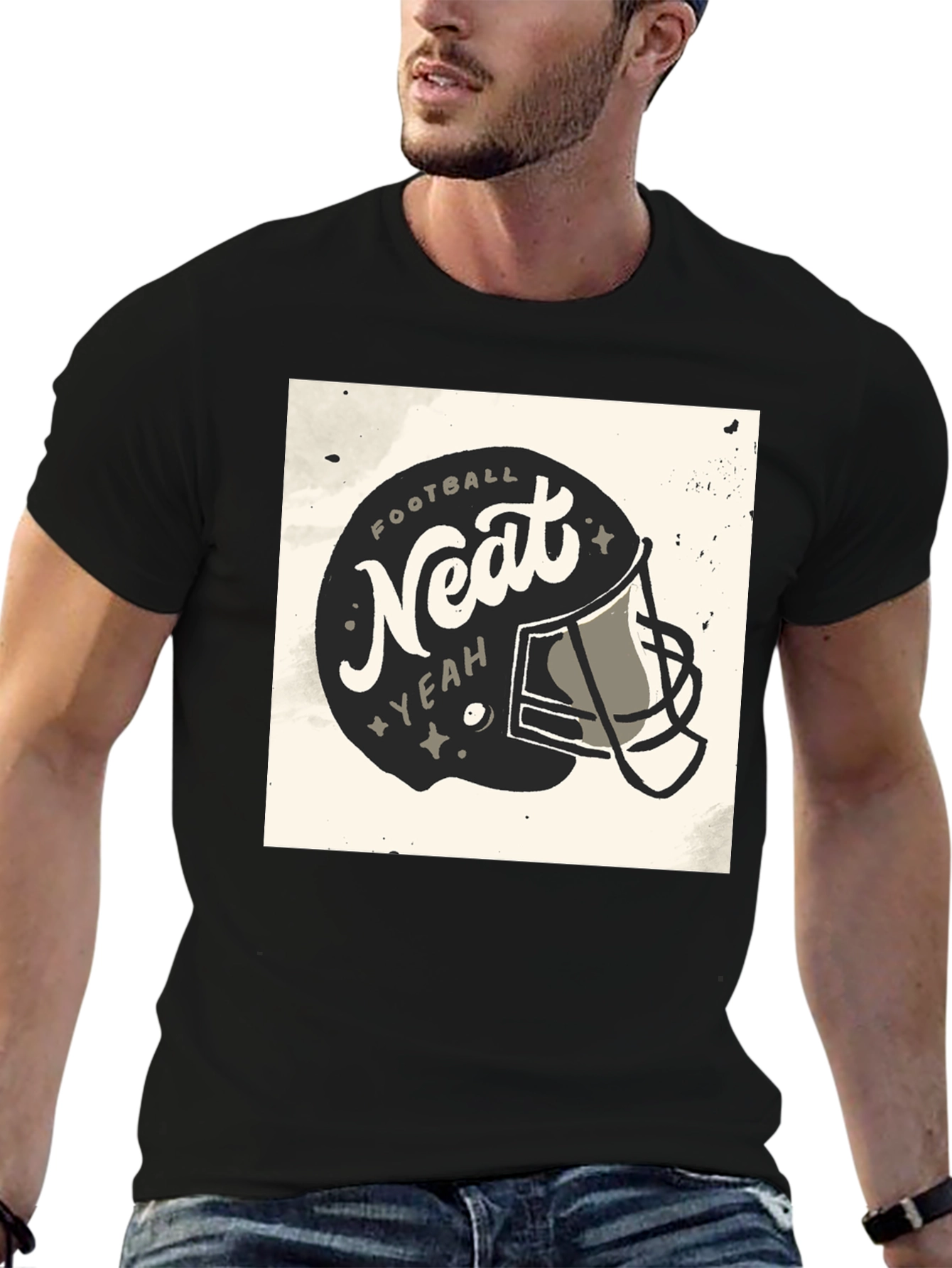 Black Football Neat Yeah Graphic T-Shirt - Sport Casual Tee view 6