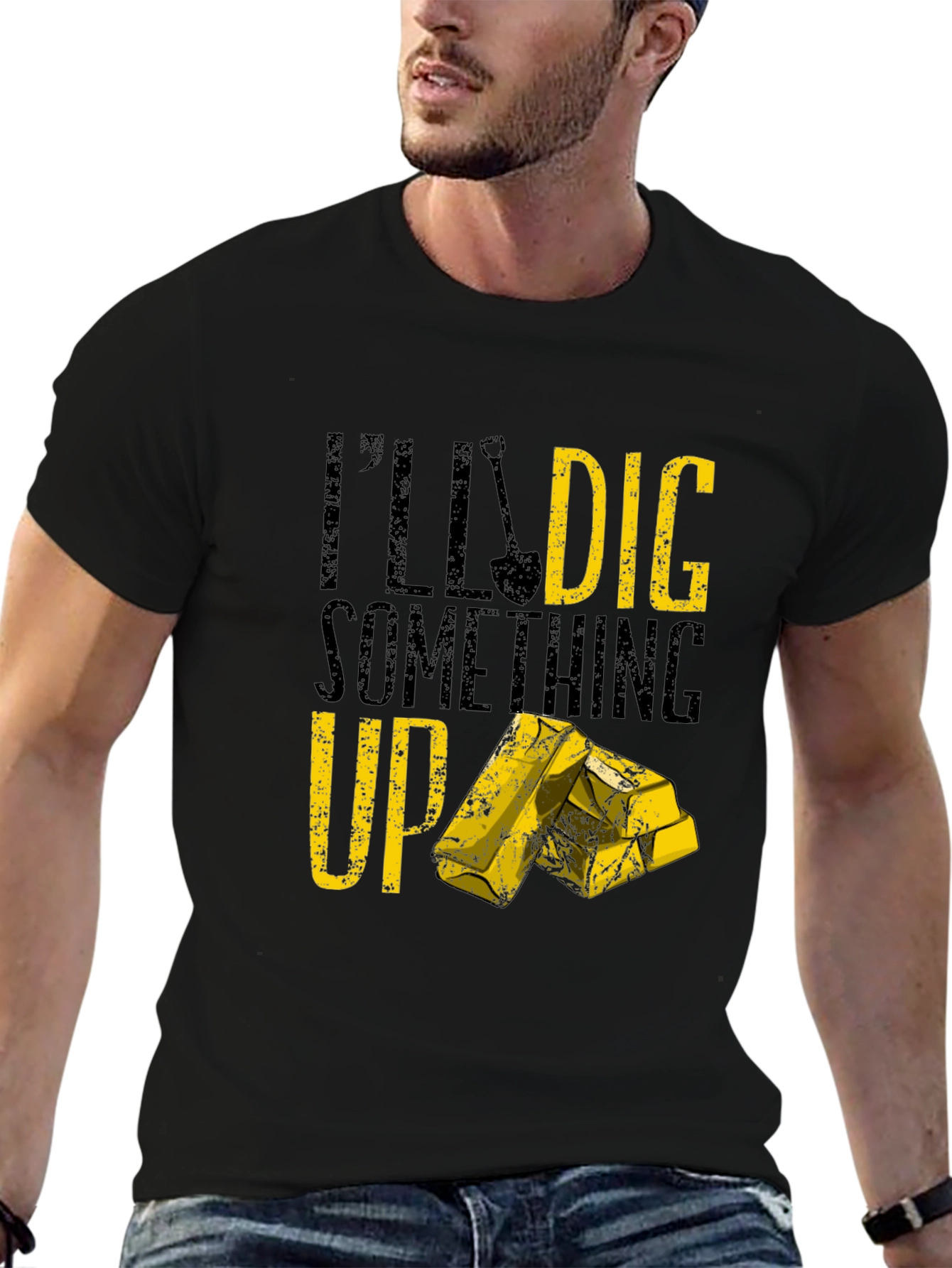 Black I'll Dig Something Up T-Shirt - Funny Gold Miner Tee view 6
