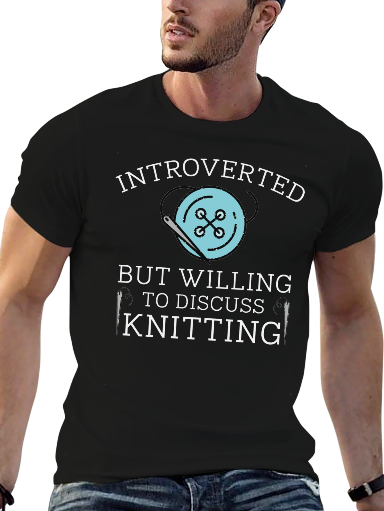 Black Introverted Knitting Lover's T-Shirt view 6