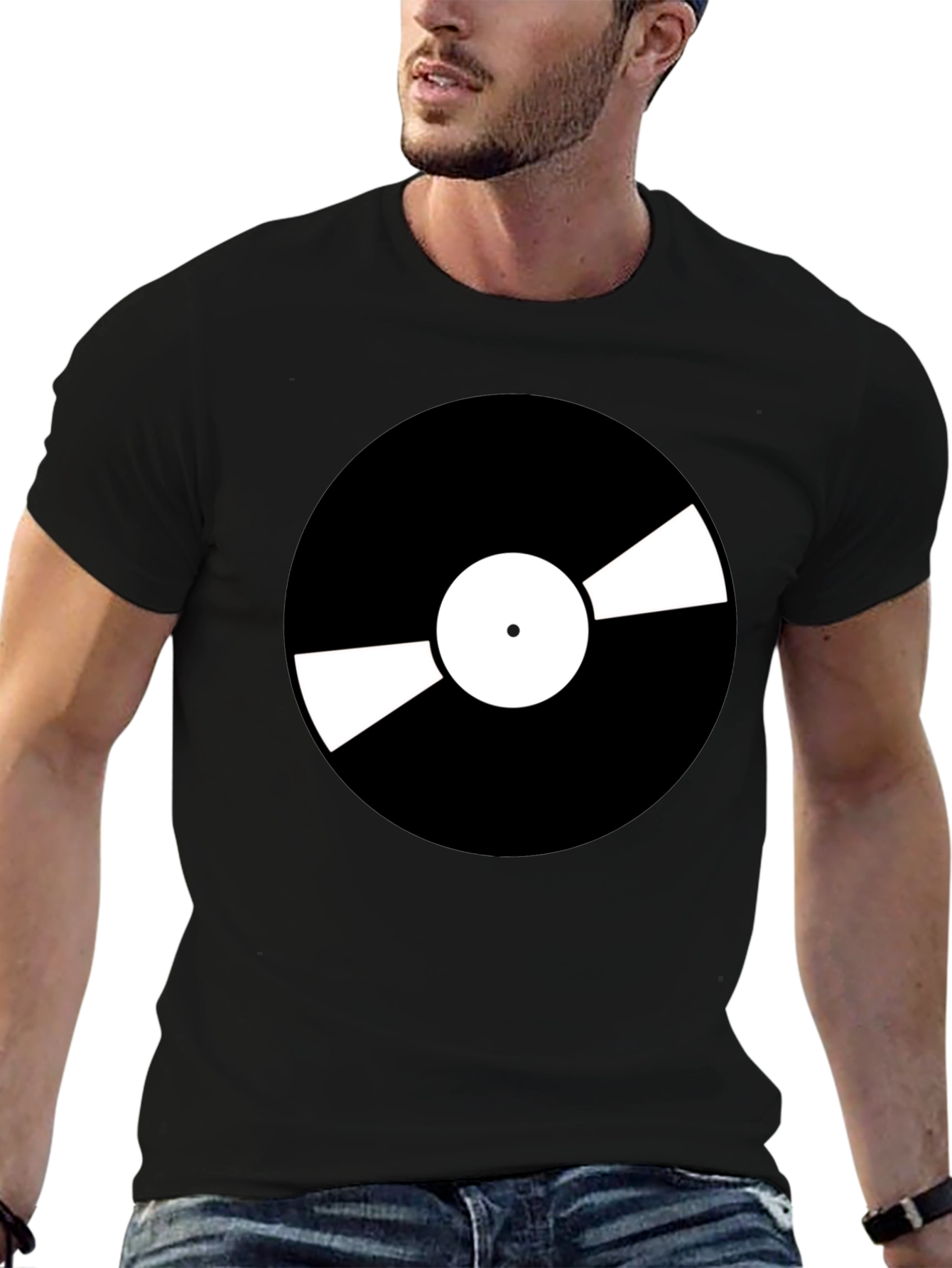 Black Retro Vinyl Record Graphic T-Shirt - Cool Music Lover Tee view 6