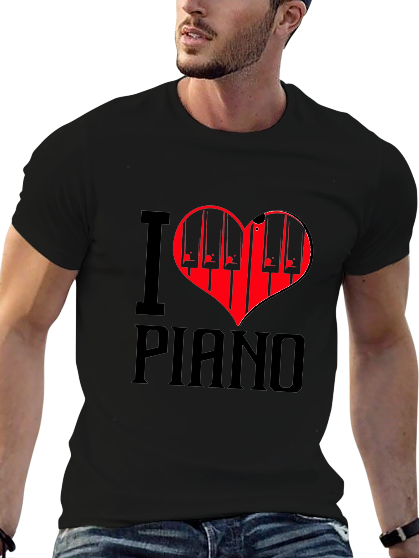 Black I Love Piano T-Shirt Black view 6