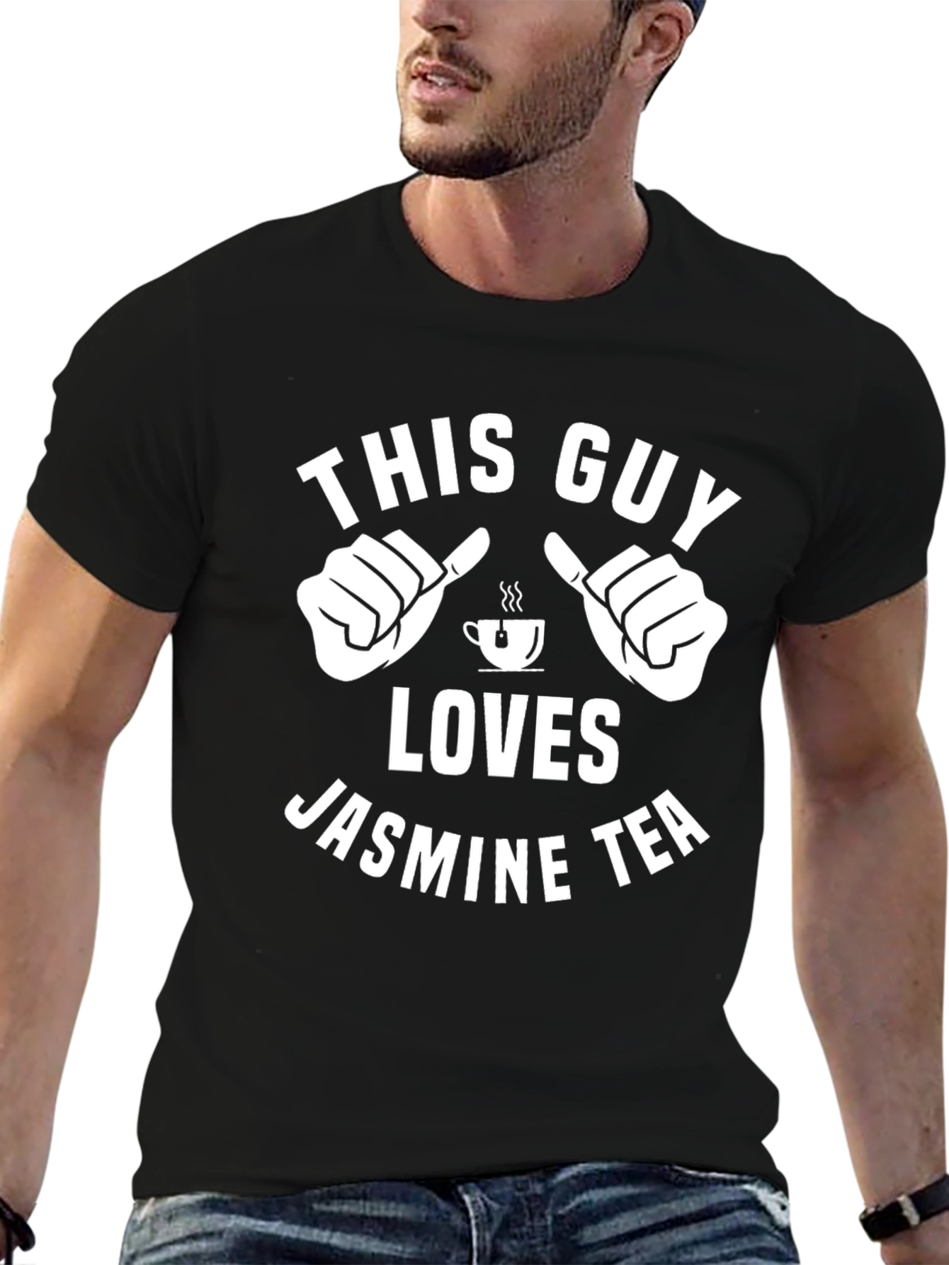 Black This Guy Loves Jasmine Tea T-Shirt view 6