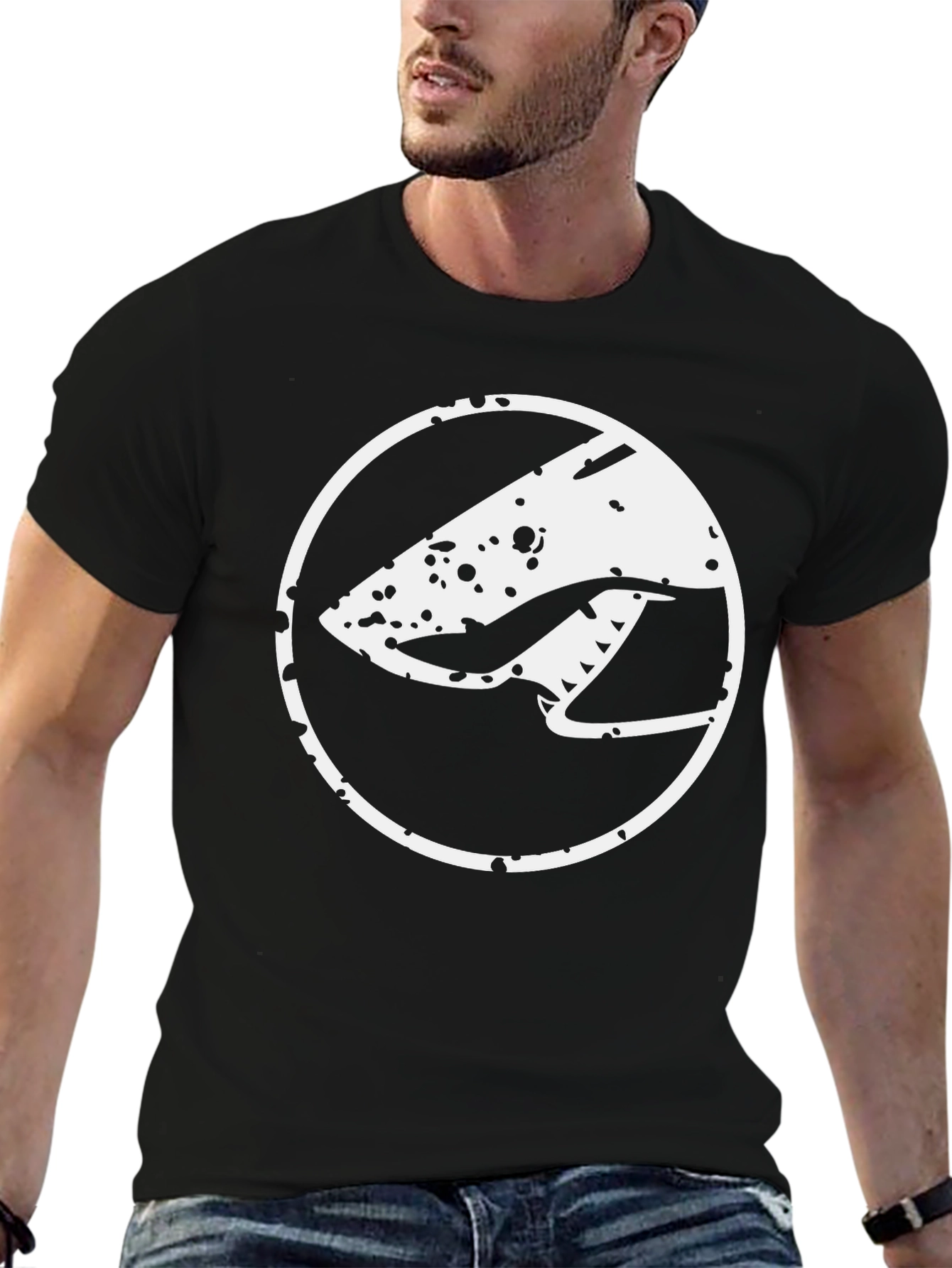 Black Abstract Graphic Tee - Modern Black Cotton T-Shirt view 6