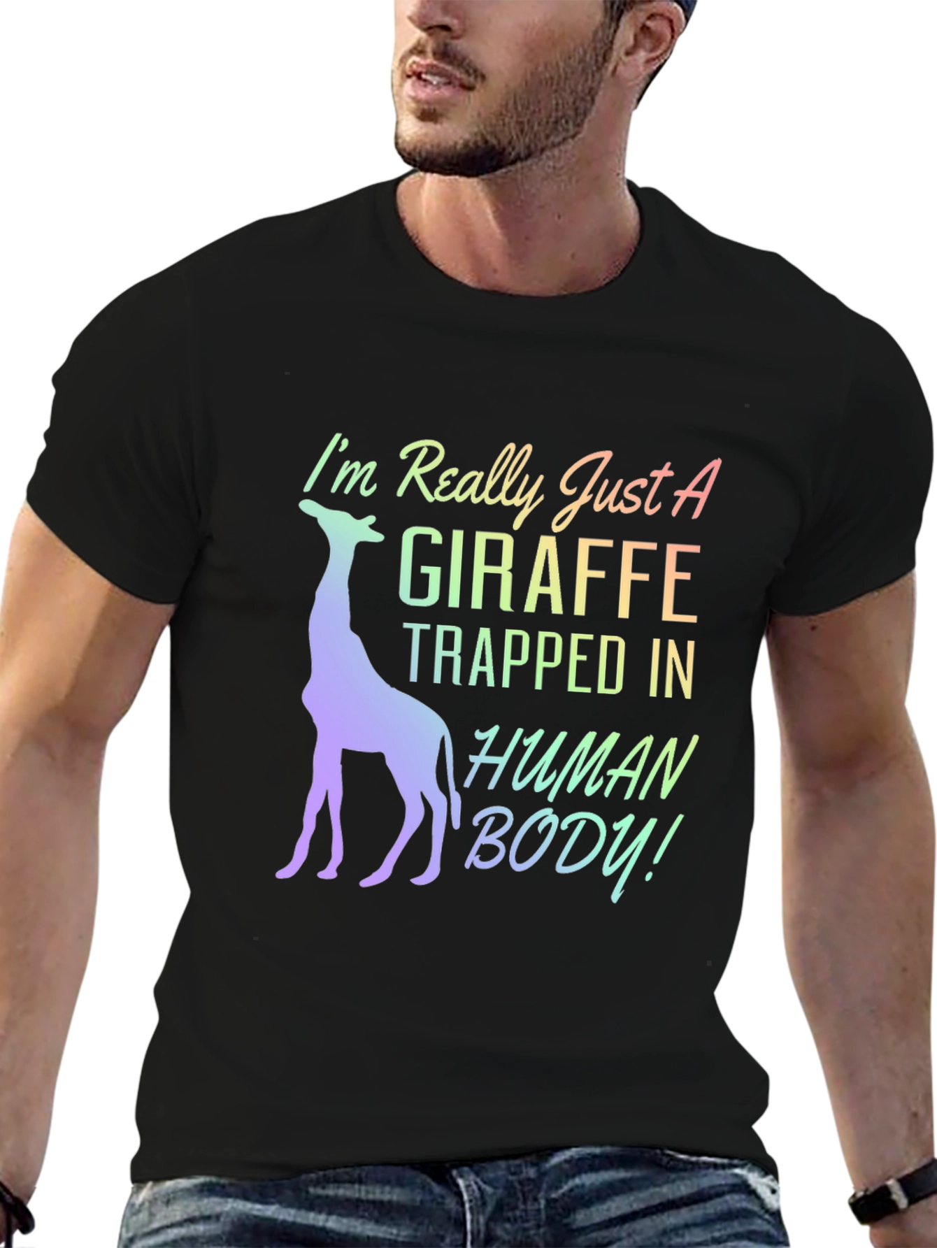 Black Giraffe Trapped In Human Body T-Shirt view 6