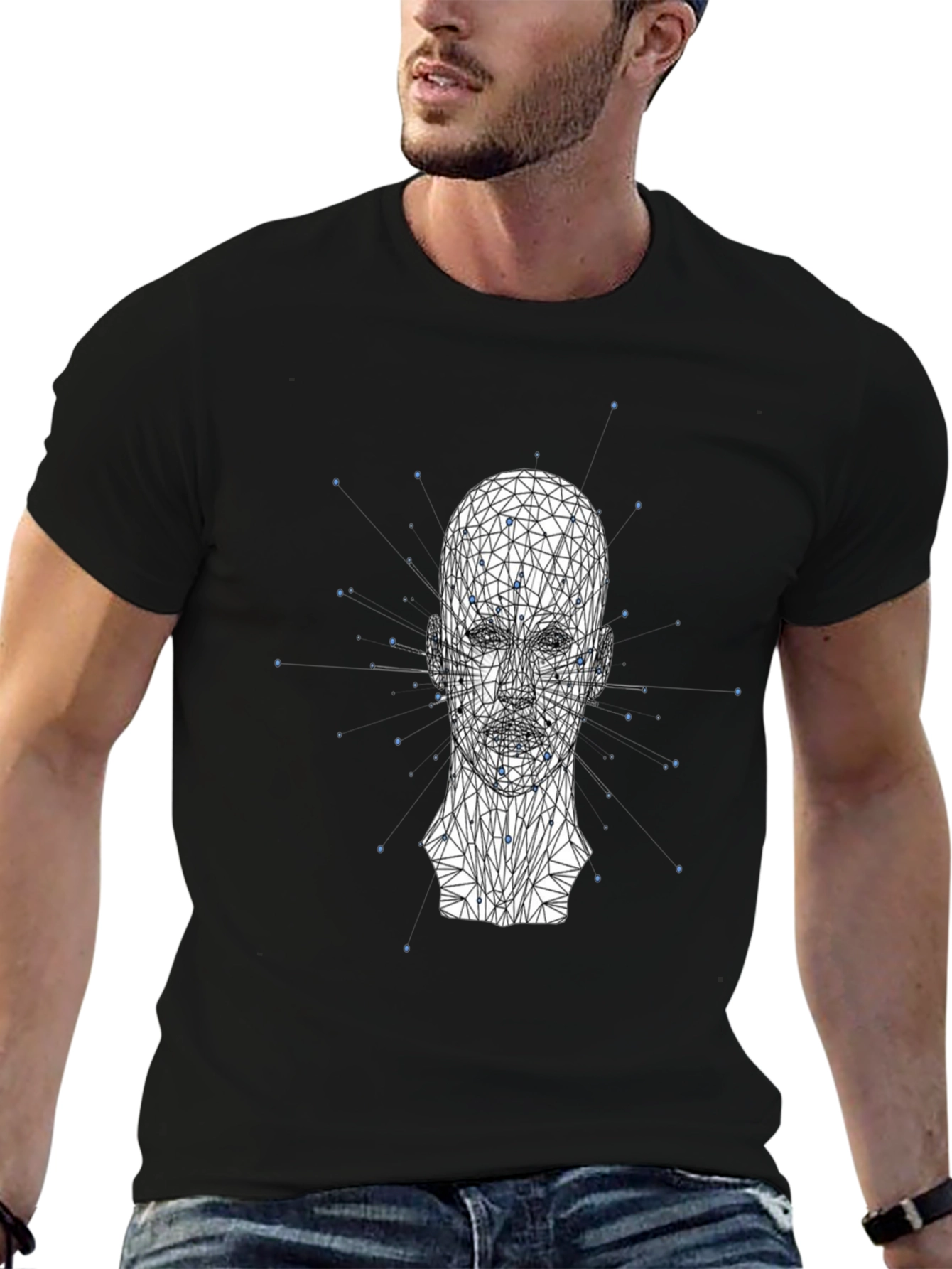 Black Geometric Head T-Shirt - Modern Style view 6