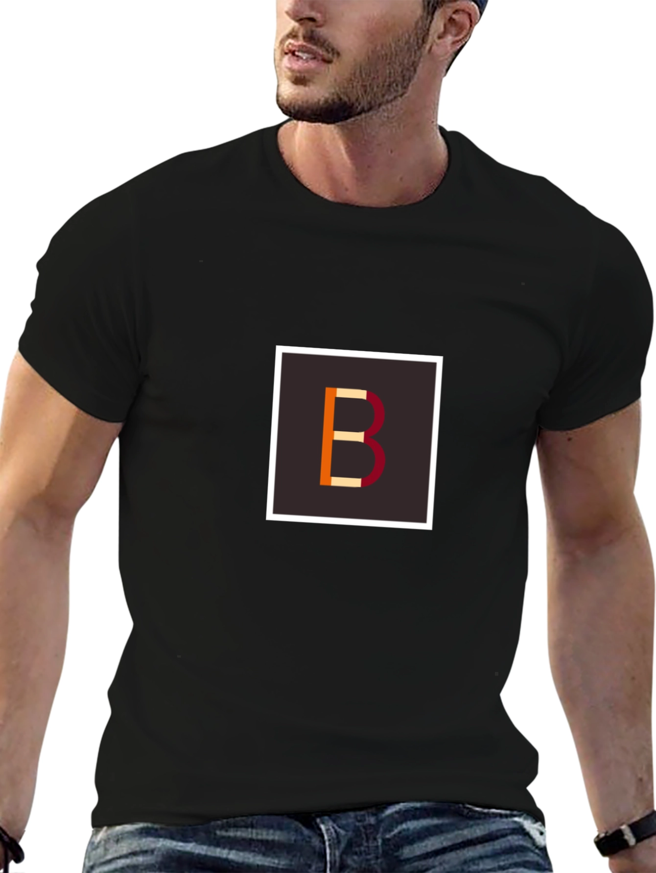 Black Modern Letter B Graphic Tee - Stylish Unisex Shirt view 6