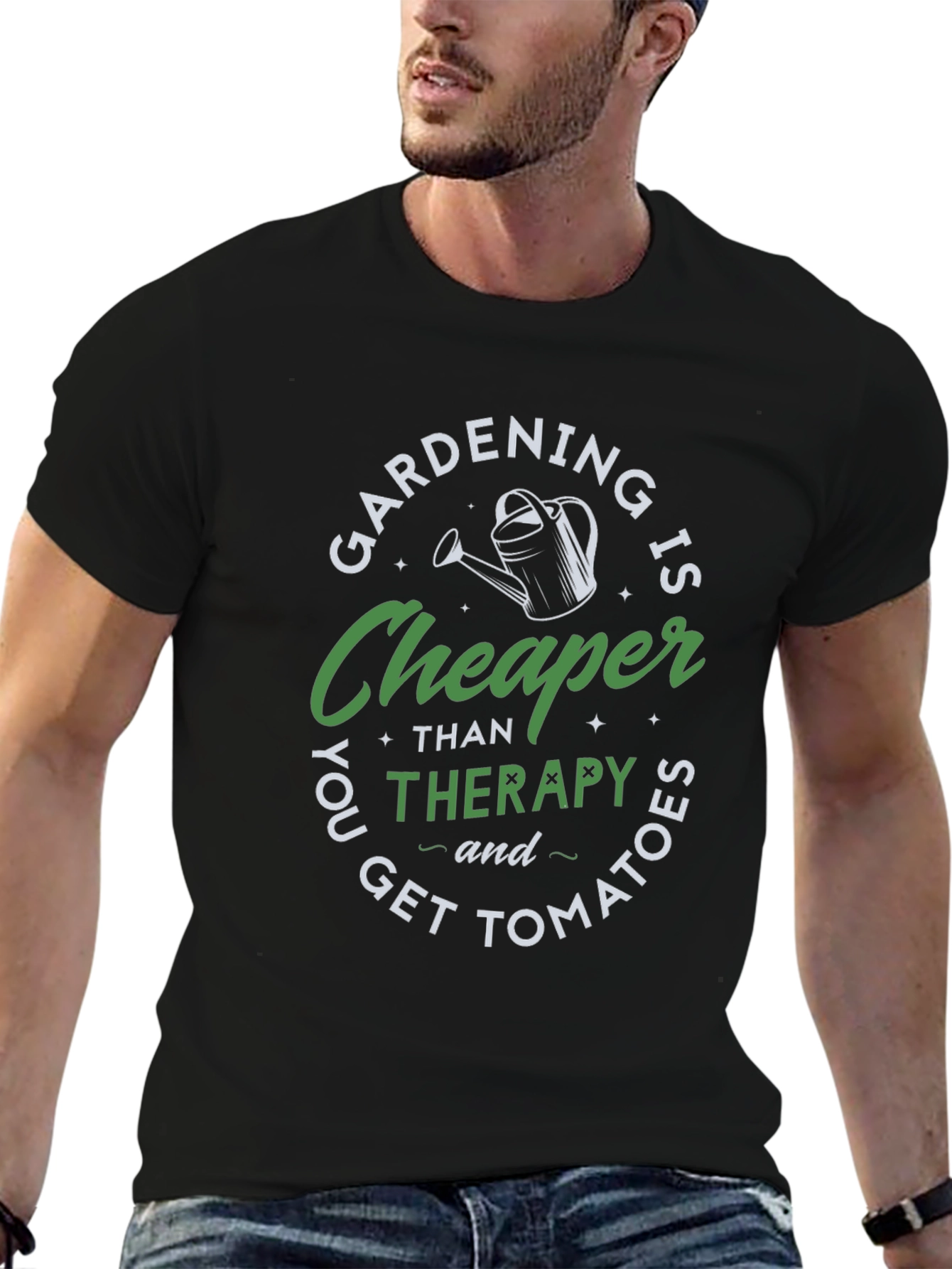 Black Gardening is Cheaper Therapy T-Shirt view 6