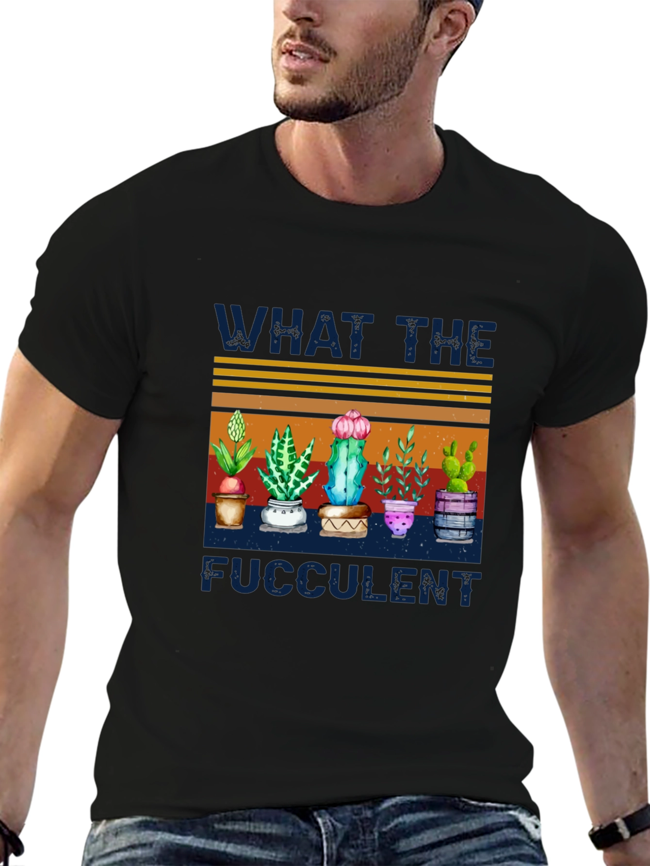 Black Funny Succulent Plant T-Shirt - What The Fucculent view 6