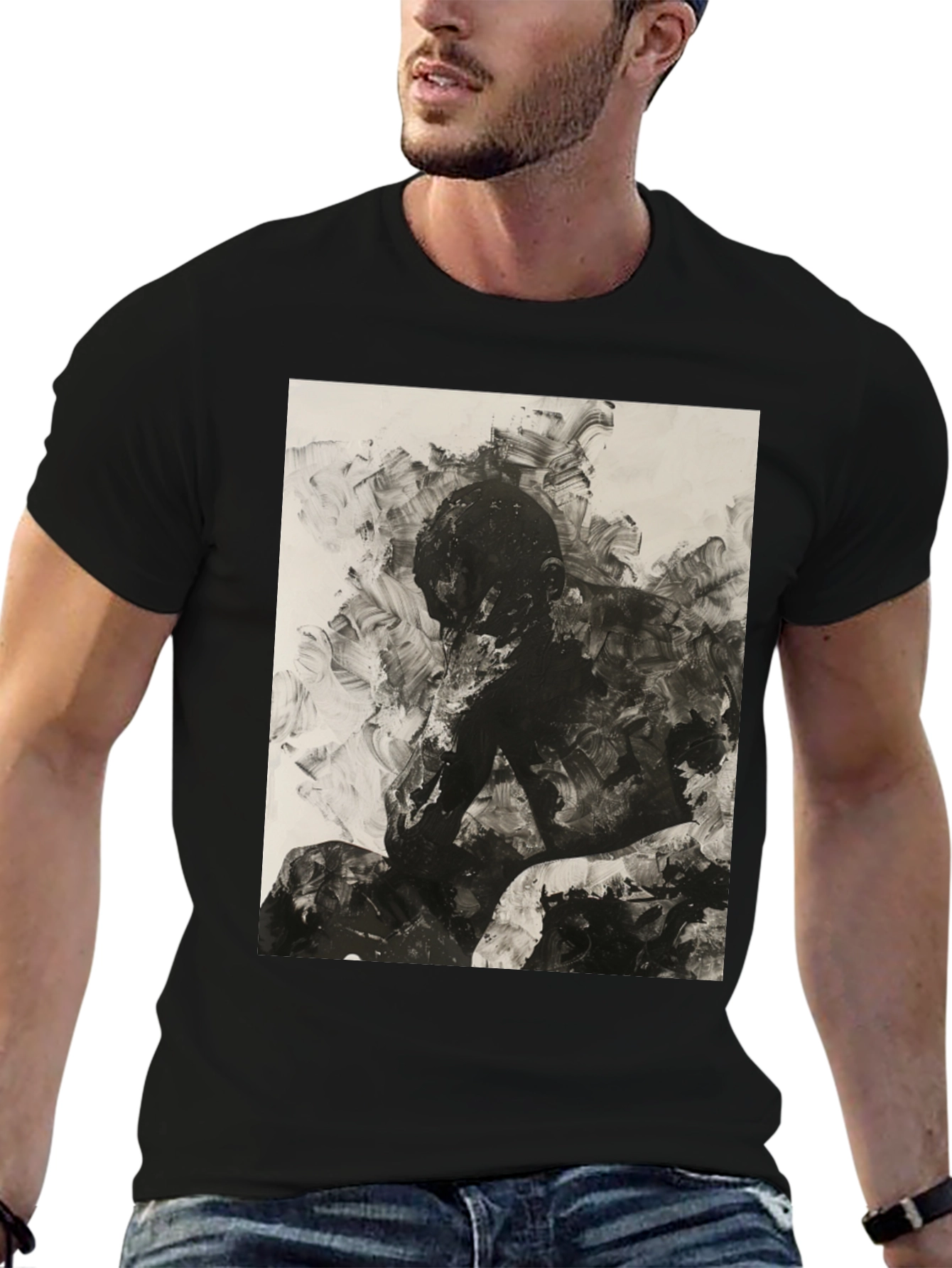 Black Abstract Art Black T-Shirt view 6