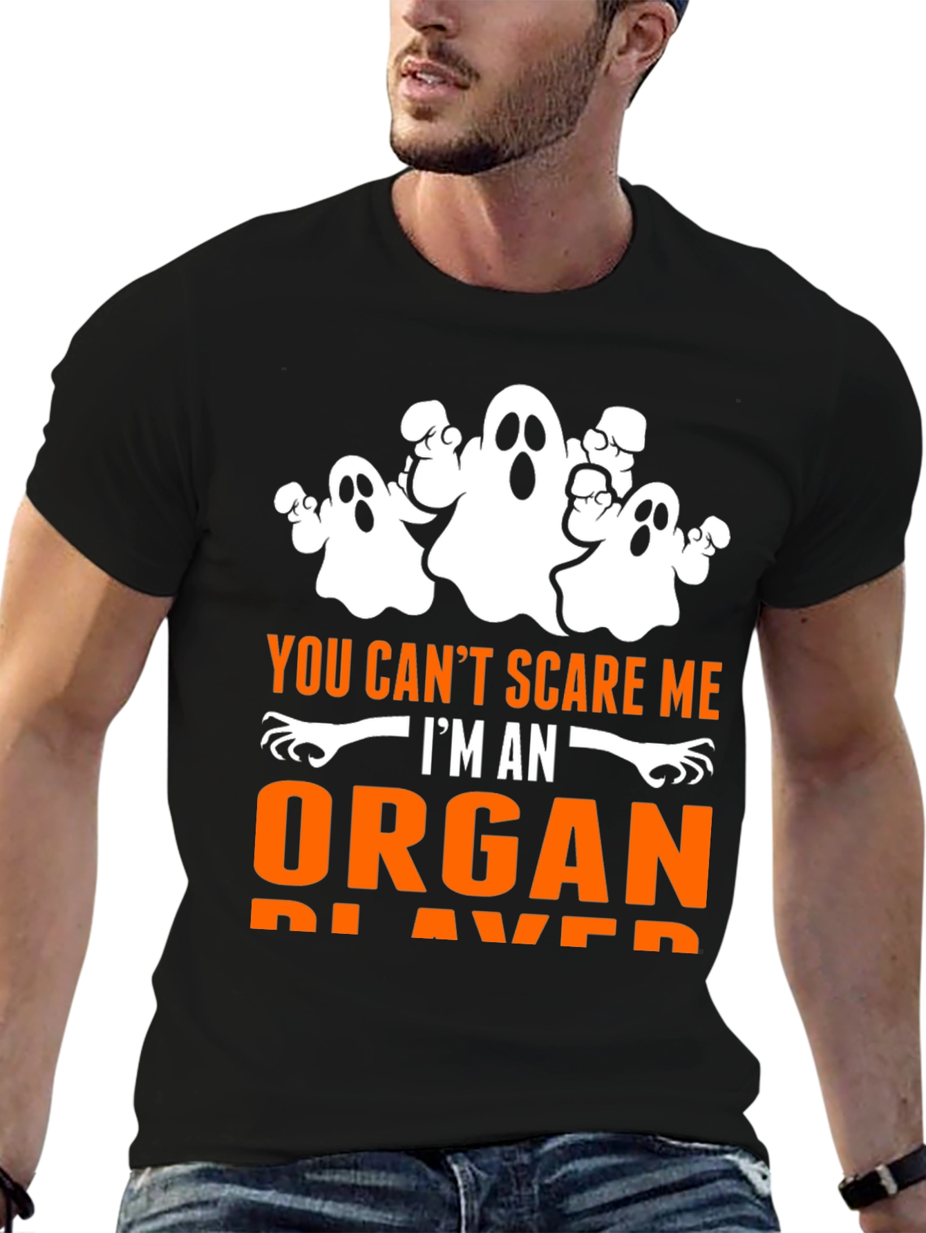 Black Funny Organ Player Halloween T-Shirt  view 6