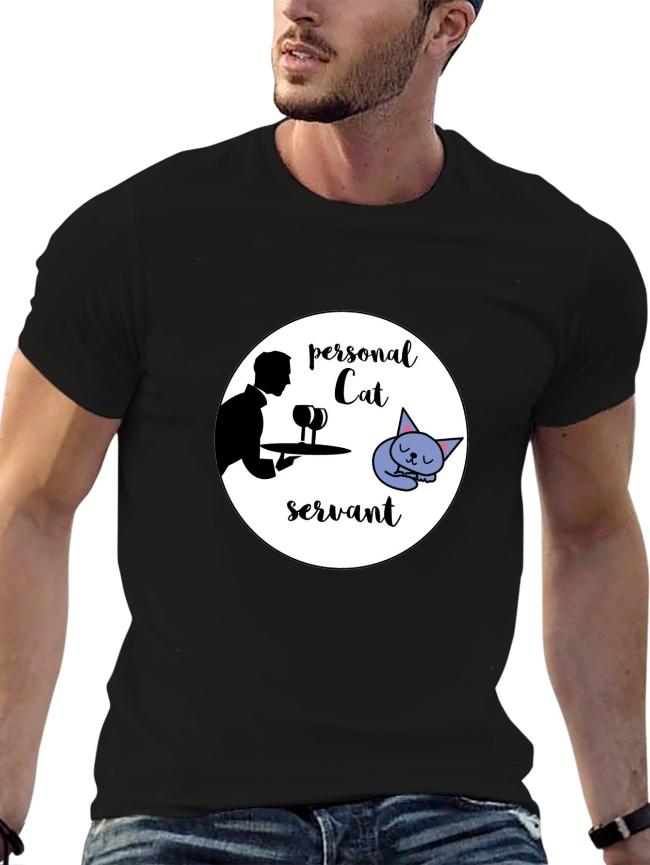 Black Personal Cat Servant Graphic Tee view 6