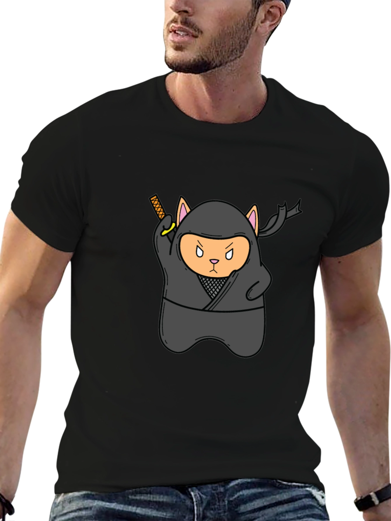 Black Ninja Cat Black T-Shirt - Stealth Mode Activated! view 6