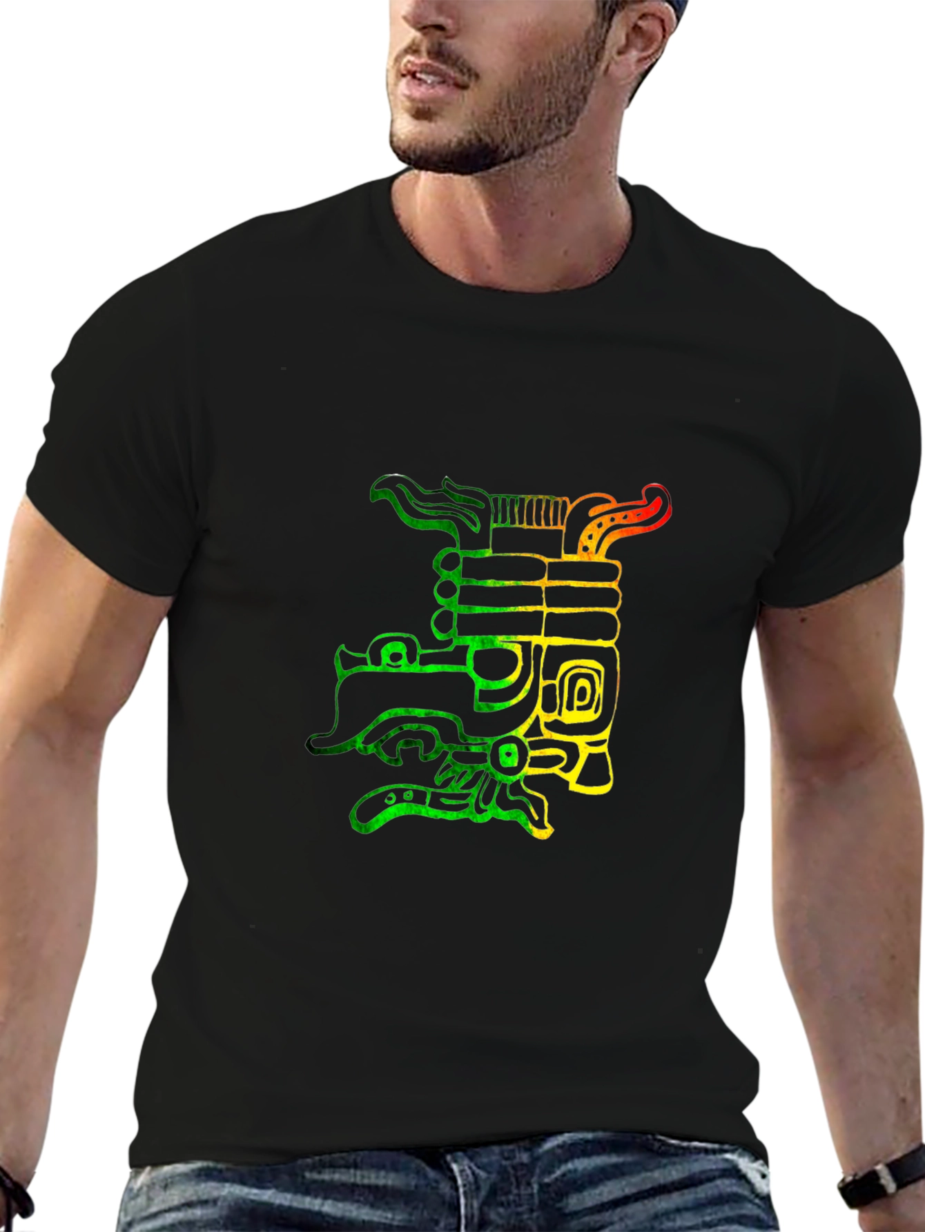 Black Rasta Aztec Dragon Graphic T-Shirt view 6