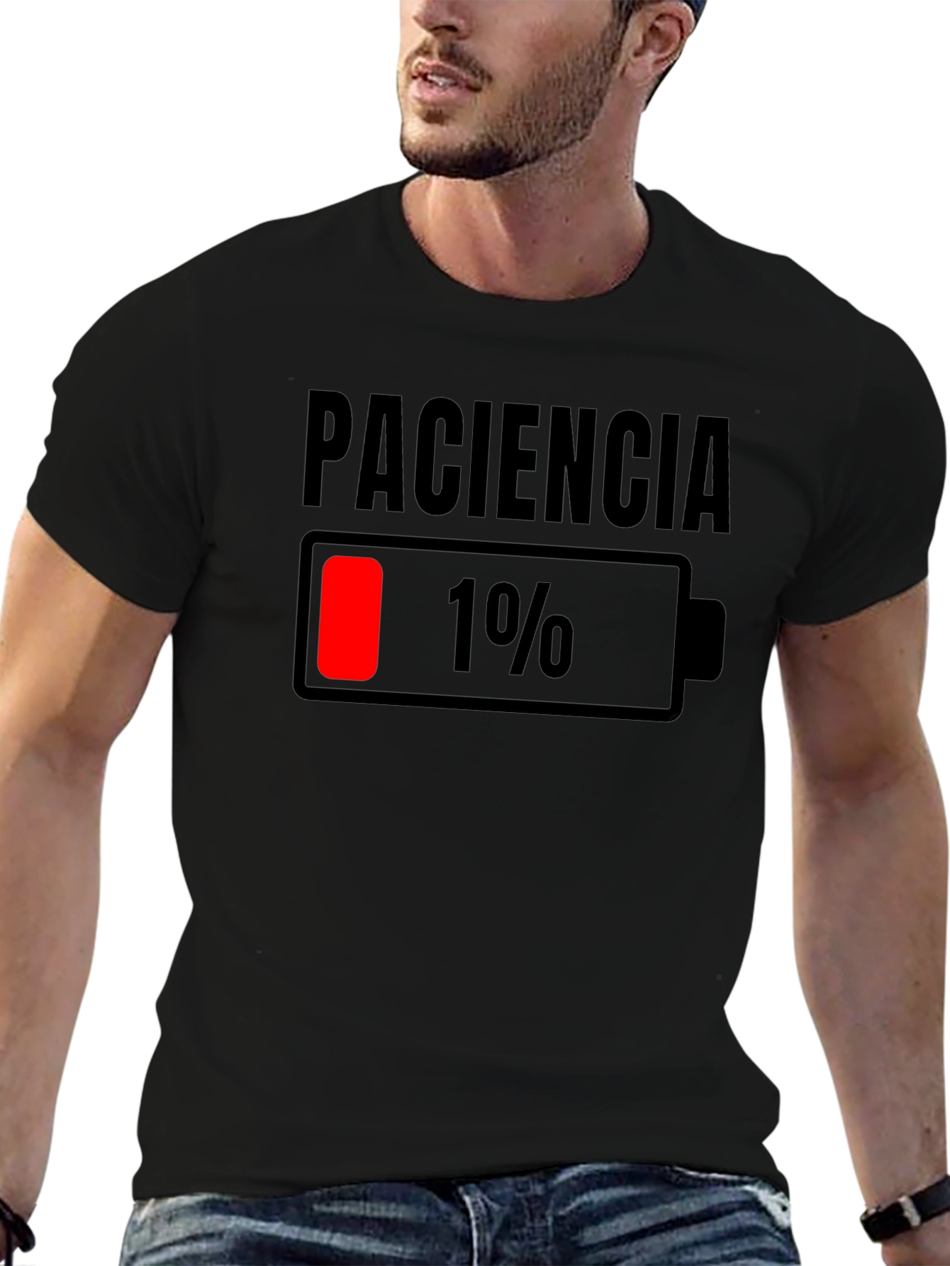 Black Paciencia Low Battery Graphic Tee - Funny Humor Shirt view 6