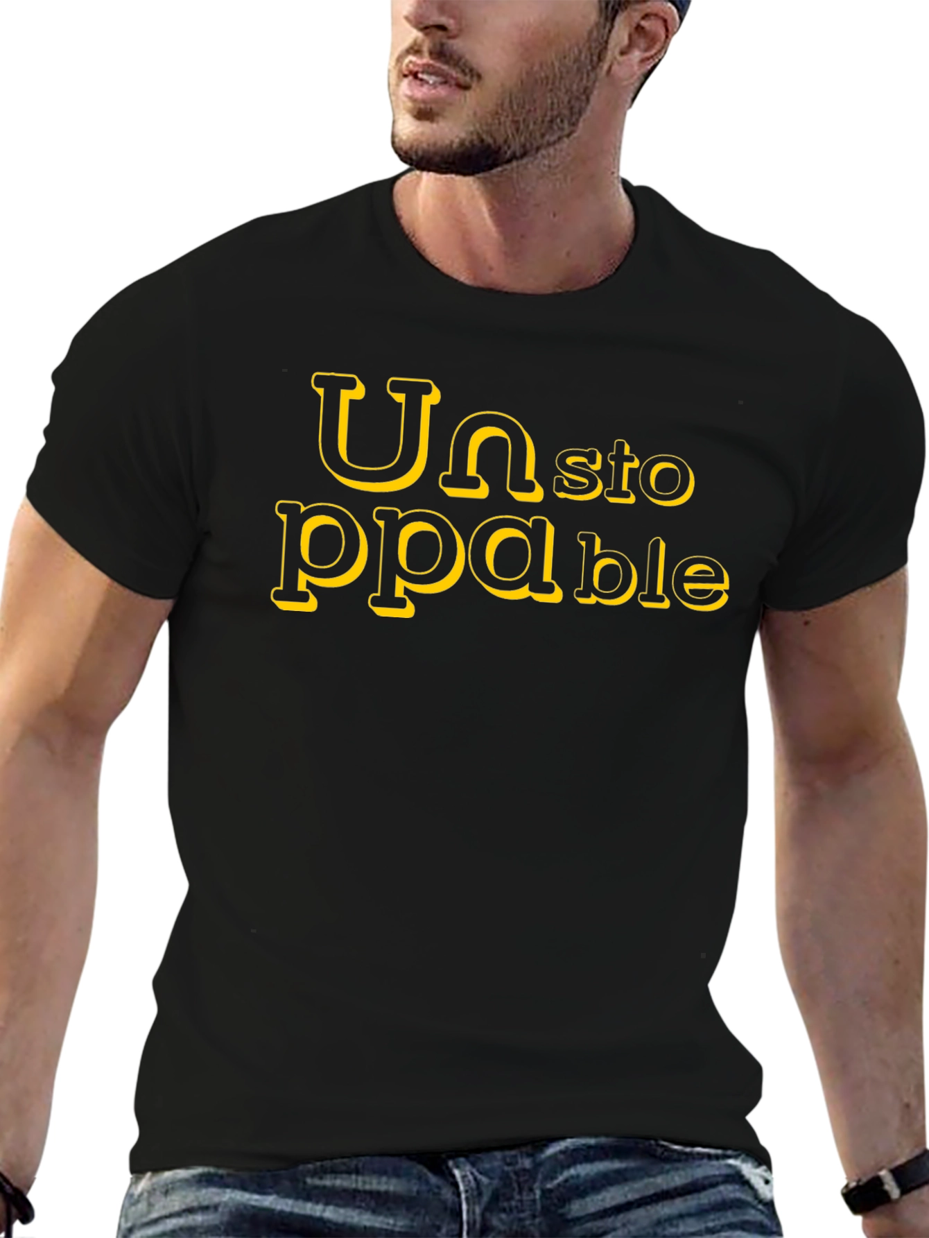 Black Unstoppable Graphic Print Men's Black T-Shirt view 6
