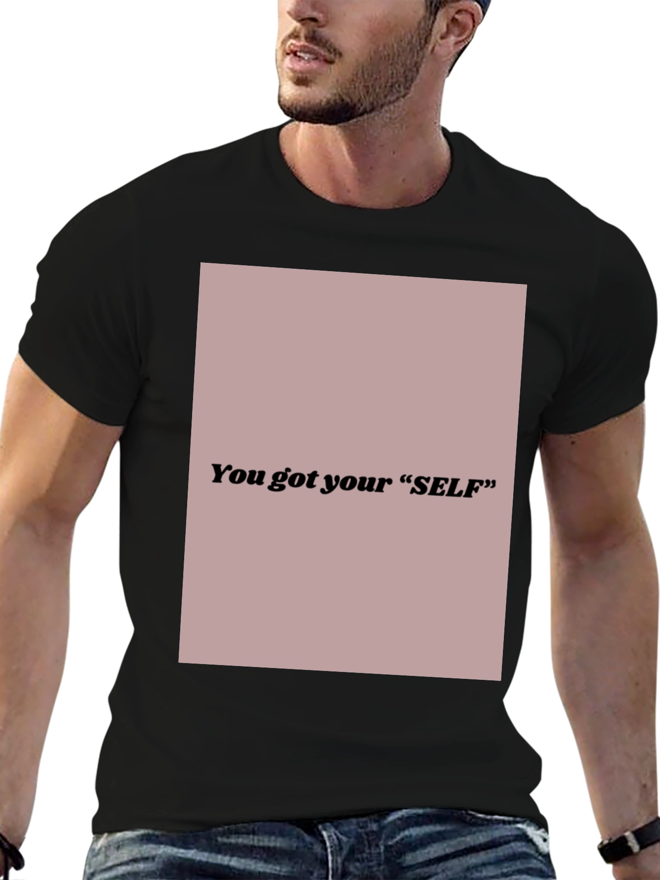 Black Stylish Black Tee - You Got Your "SELF" Graphic Print view 6